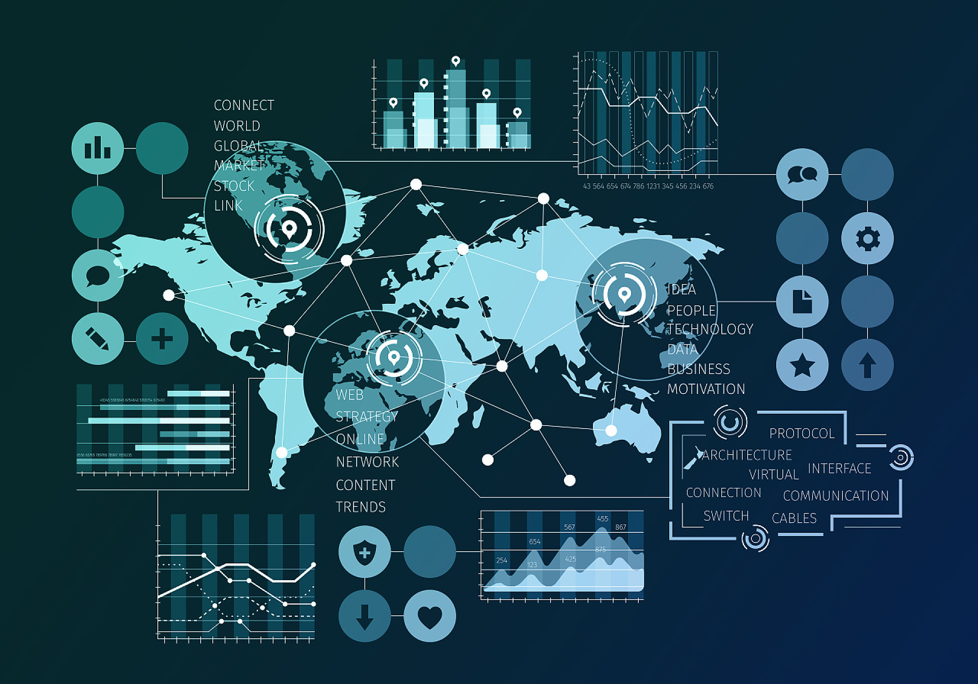 站点的信息图表设计插图社会网络的概念。混合媒体