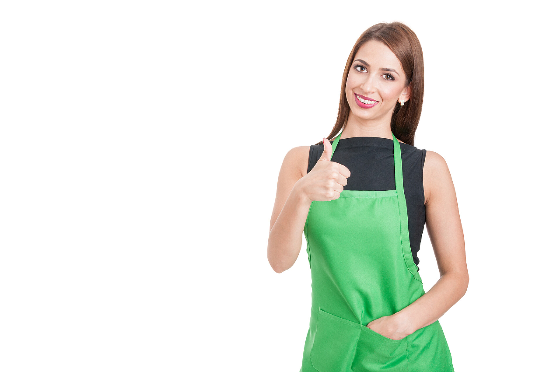 值得信赖的女售货员做赞同手势值得信赖的女售货员，做喜欢的手势