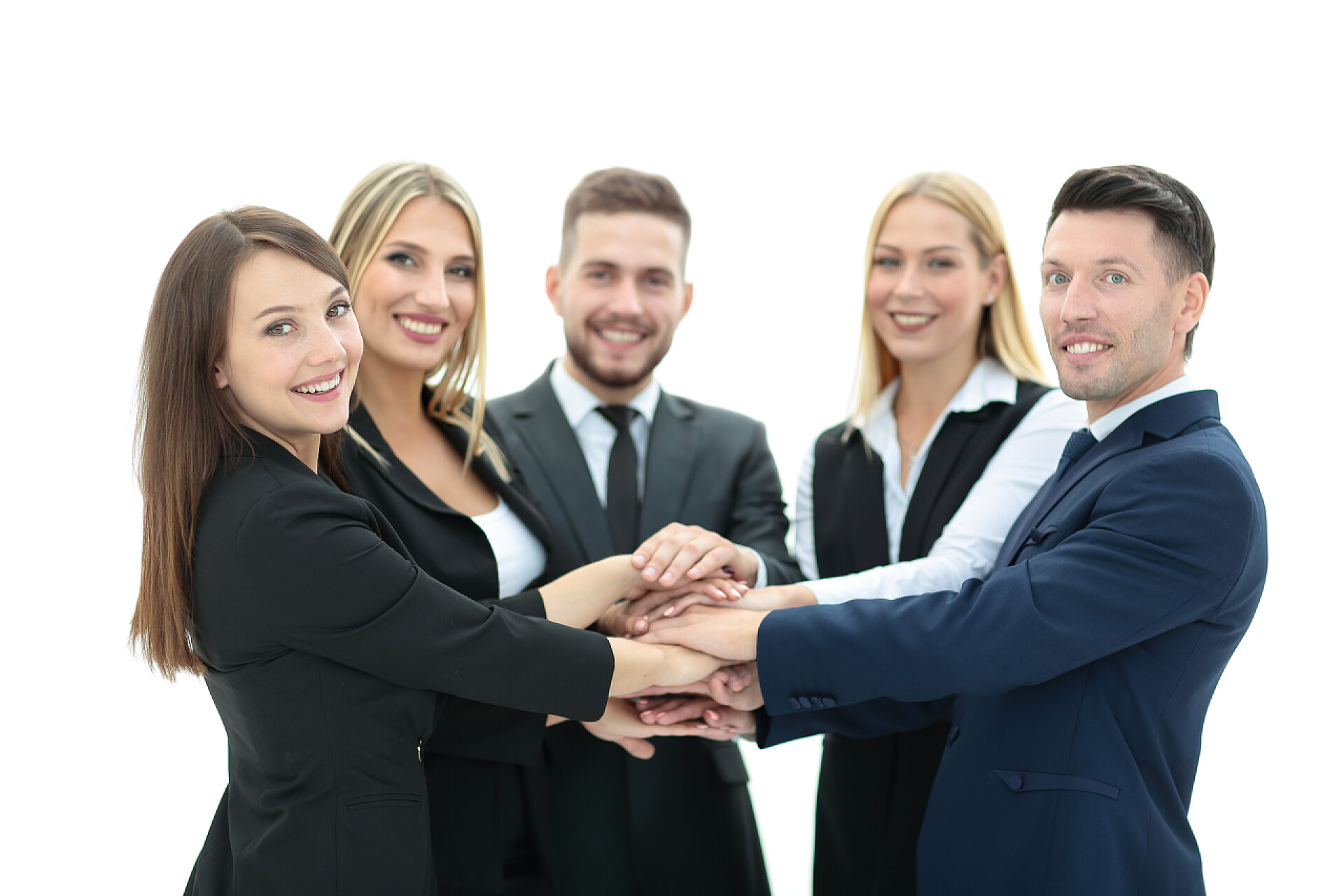 国际业务团队在一起握住双手孤立在白色背景上的成功商务团队