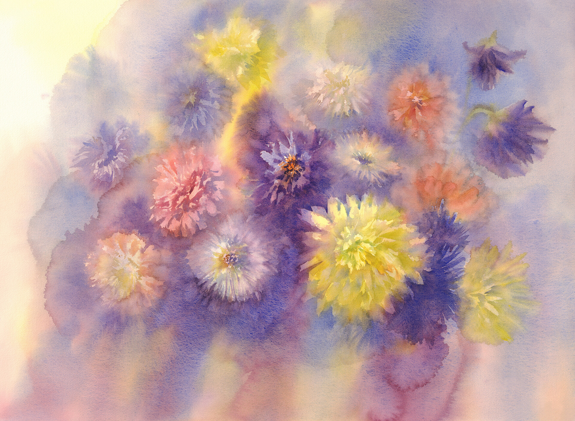 水彩背景的花束