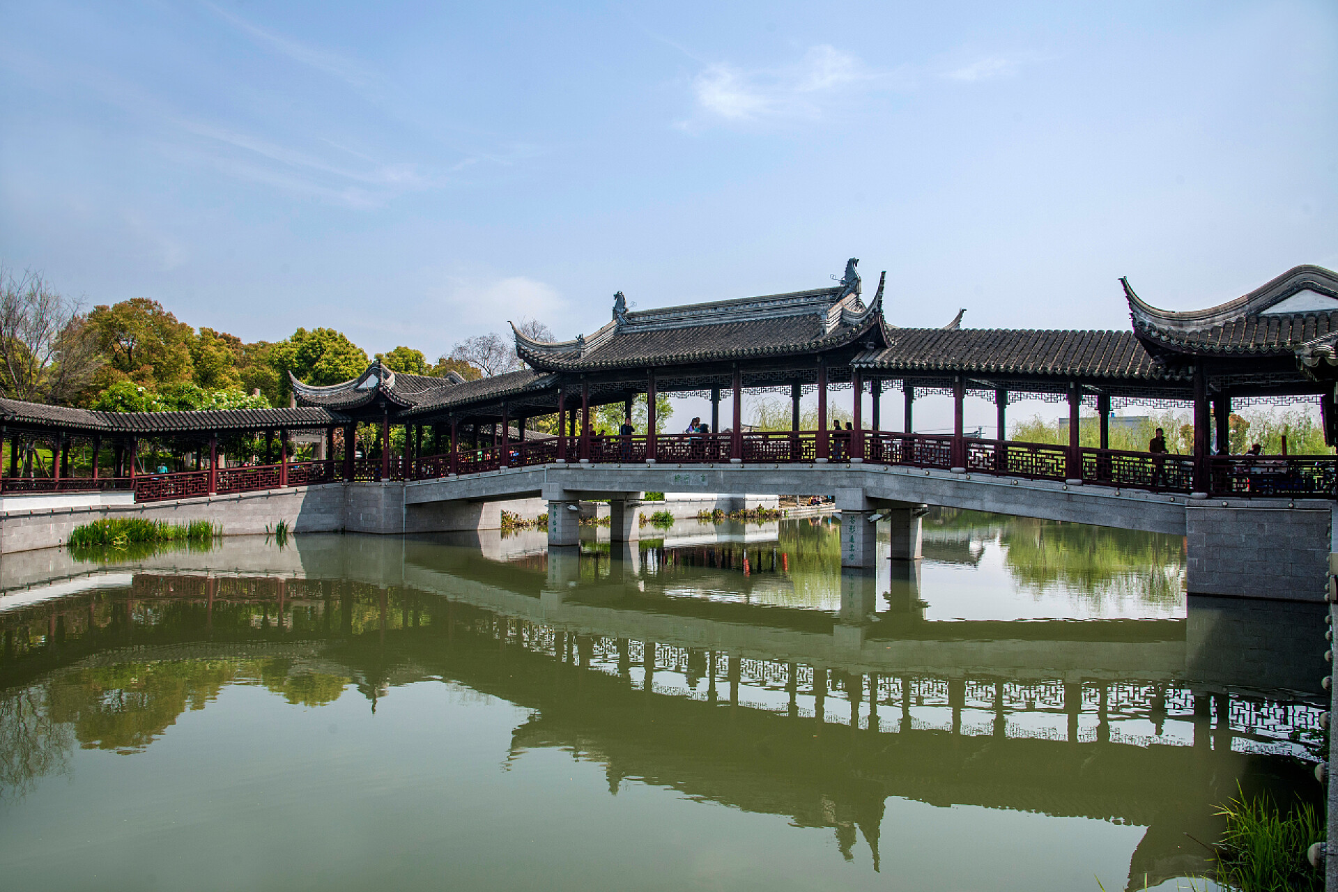 江南小镇自然景观苏州市吴中区甪直古镇的福李桥