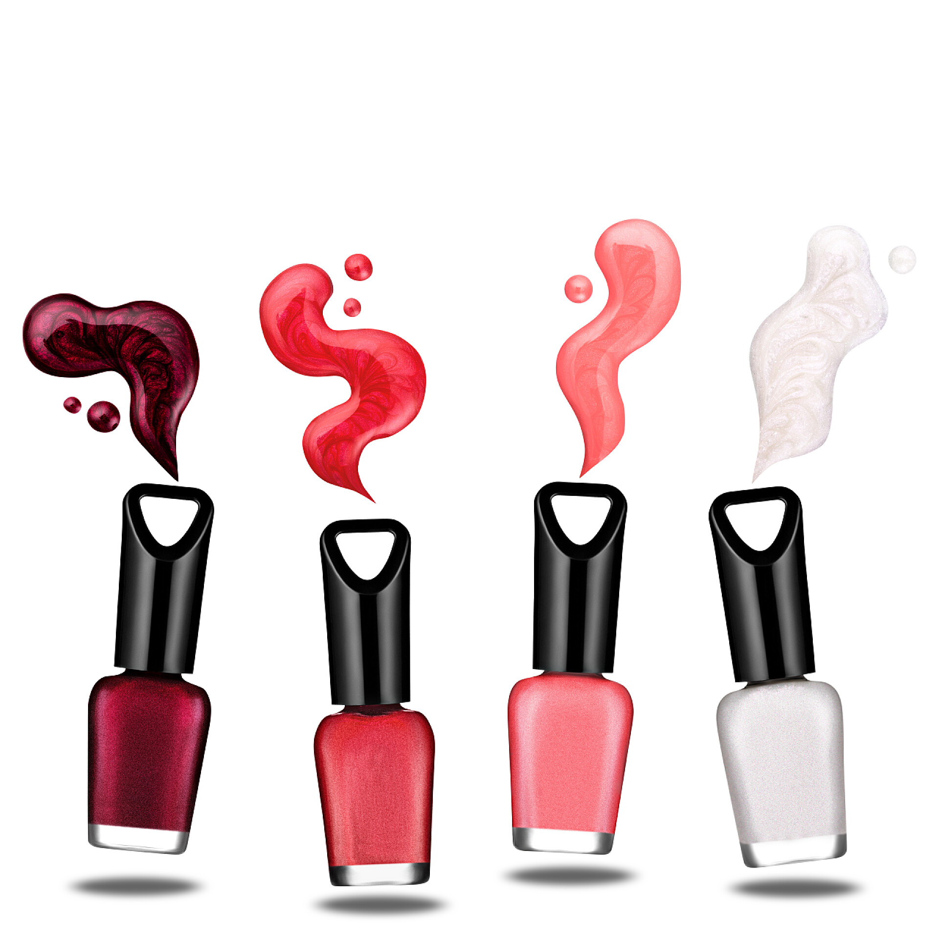 白色背景上的彩色的指甲油彩色的指甲油、 刷子、 样品