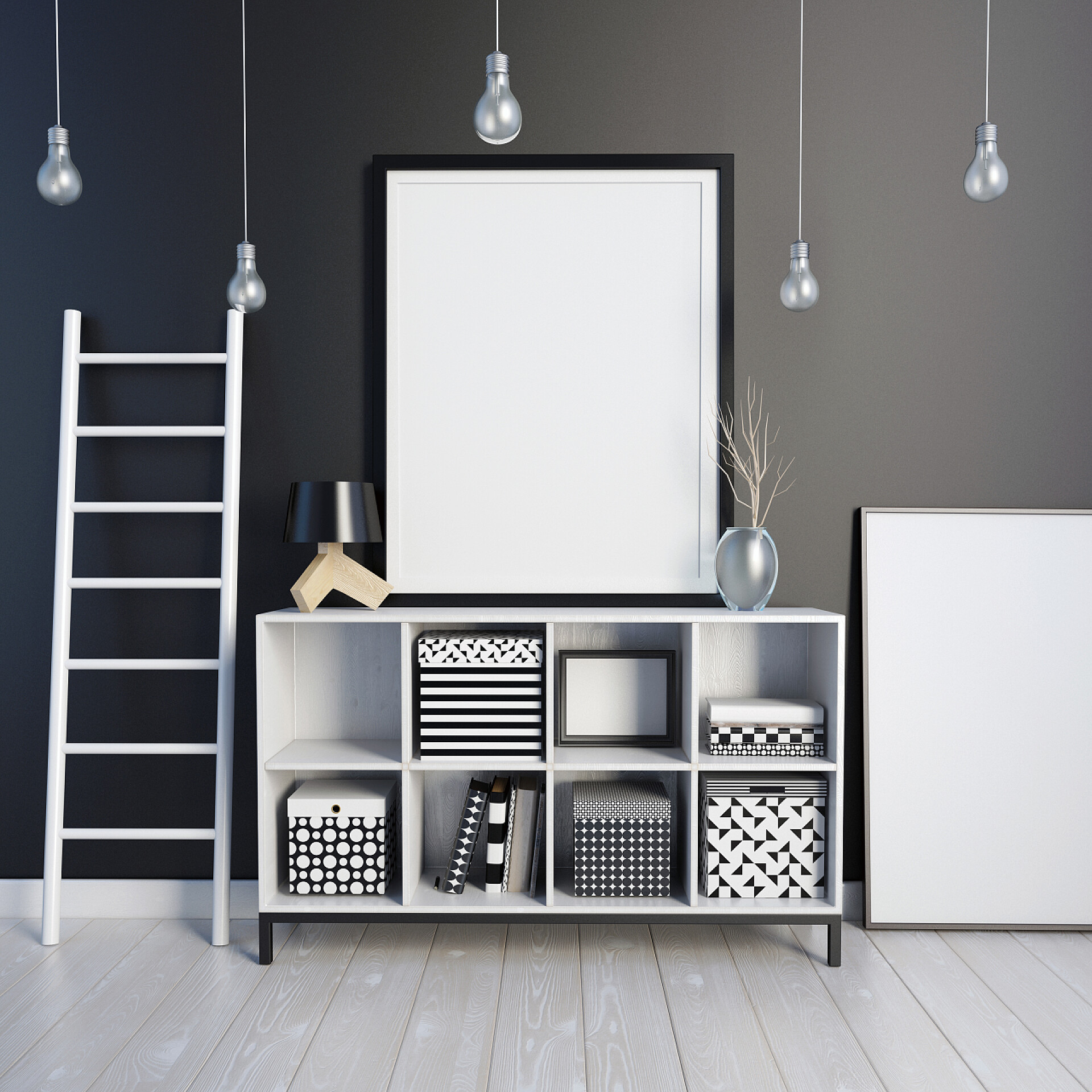 室内装饰布局 安装与内阁的存储。模拟了框架。3d 电影