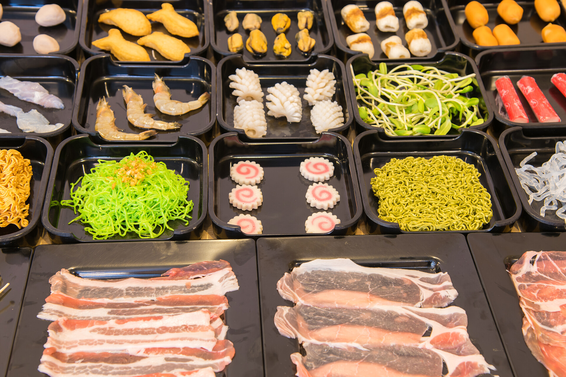 中餐火锅配料特写镜头组的火锅涮涮锅样式