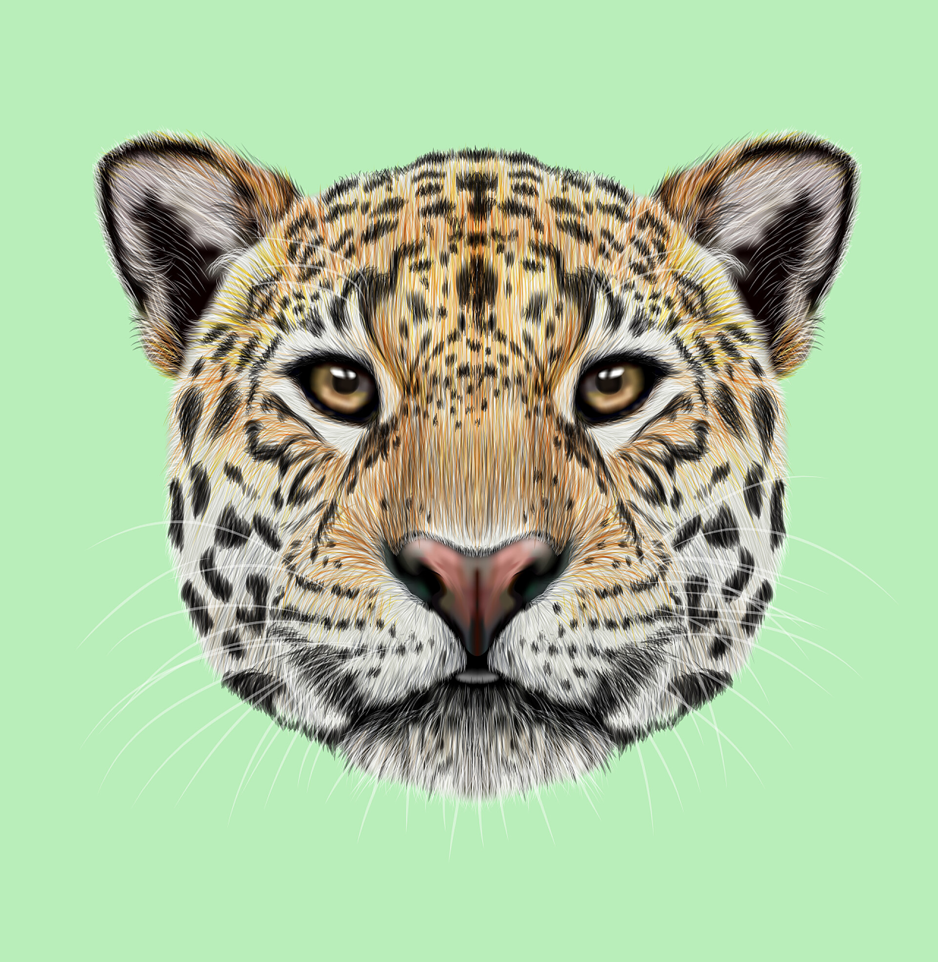 绿色背景上捷豹的插图肖像捷豹的插图的肖像