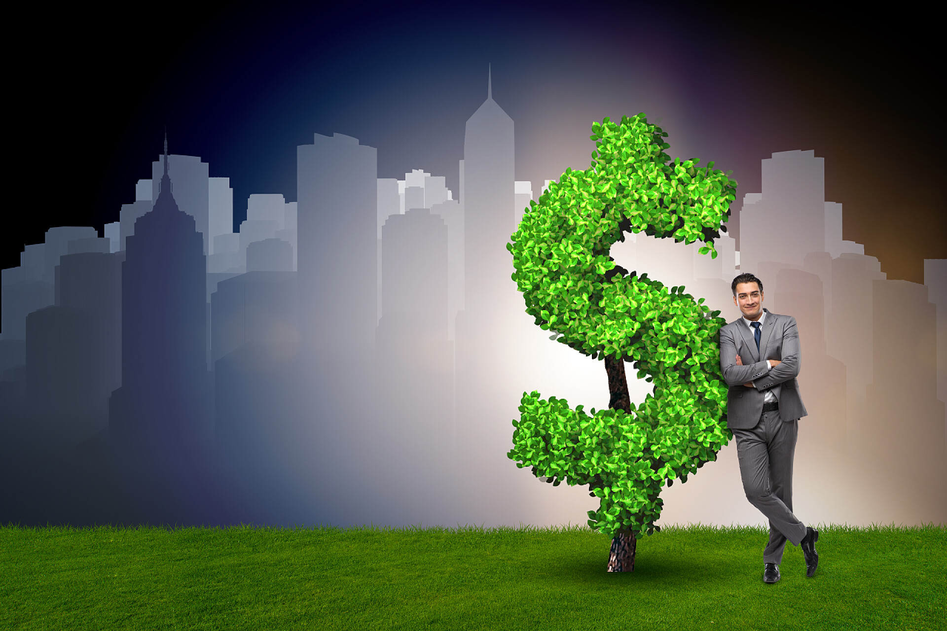 蓝色背景可持续投资概念可持续投资概念中的人