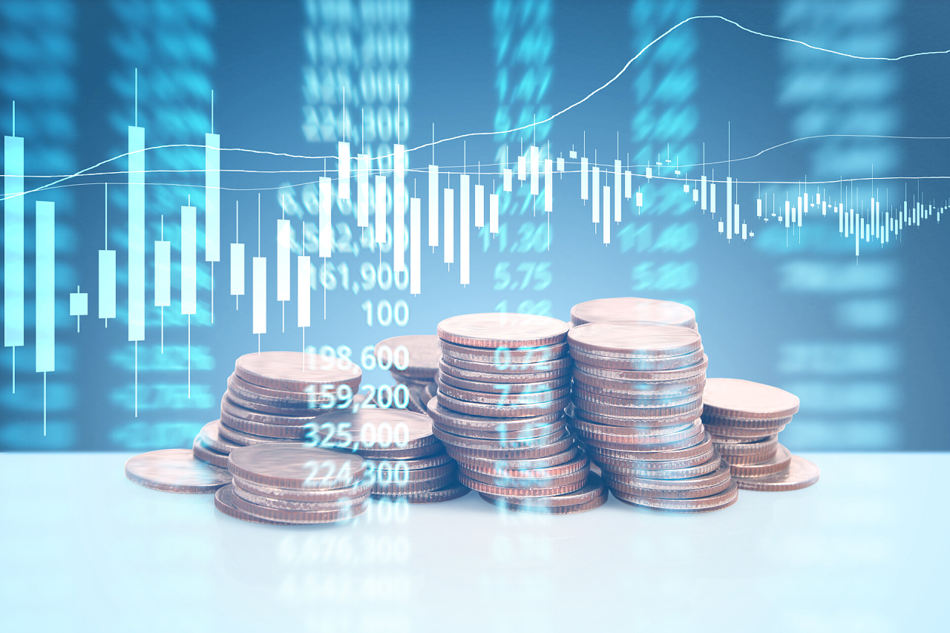 互联网概念的金融数据分析表图形硬币股票金融和商业概念