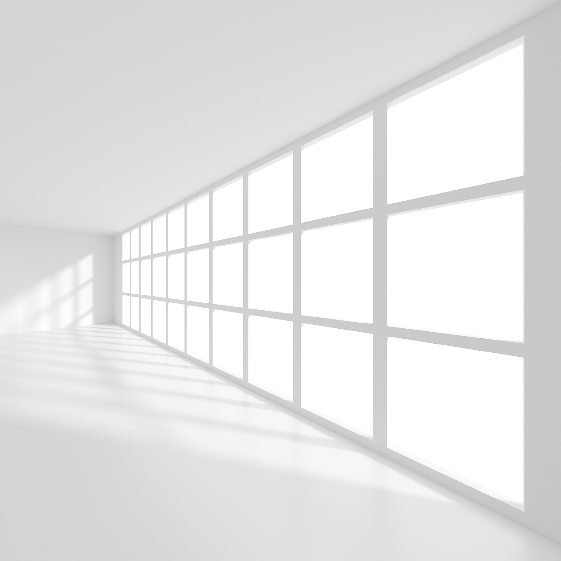 白色室内窗景概念景观内饰的抽象概念。白色的现代房