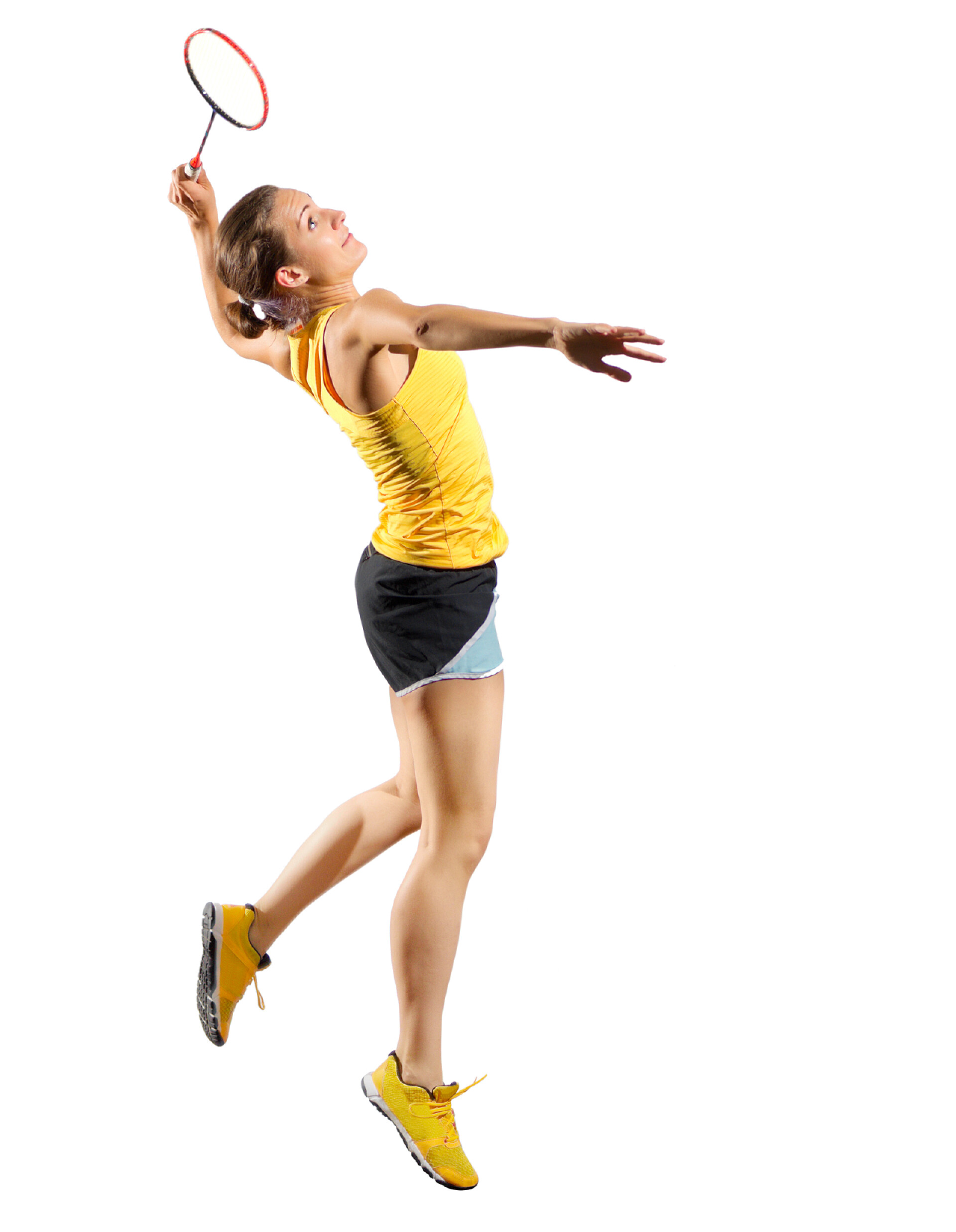 女子羽毛球运动员挥拍的姿势年轻女子羽毛球运动员 (ver 没有踢毽子)