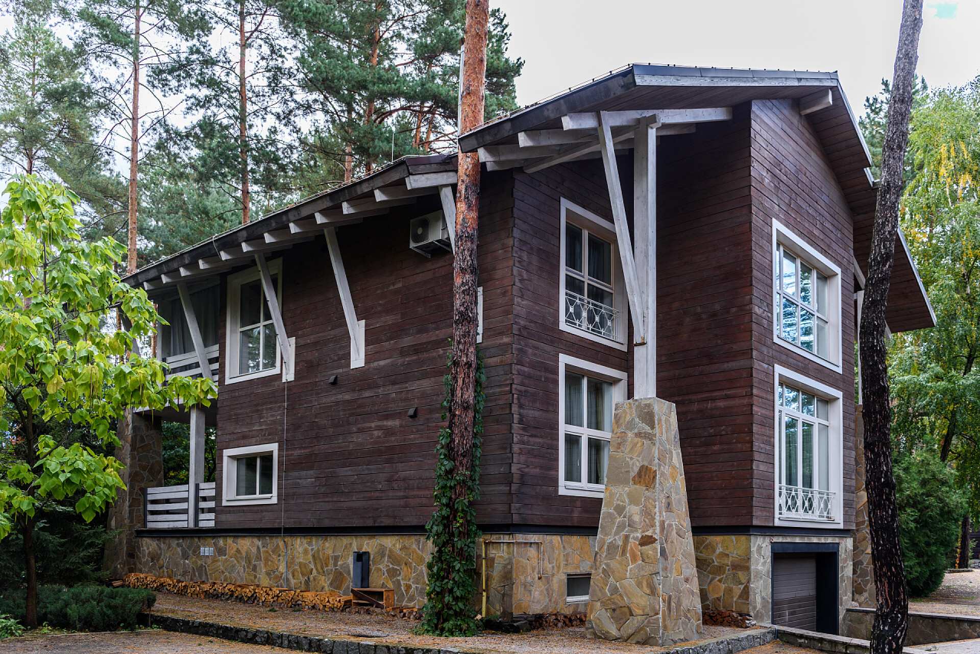 在小树林里的现代农村房屋现代花园别墅