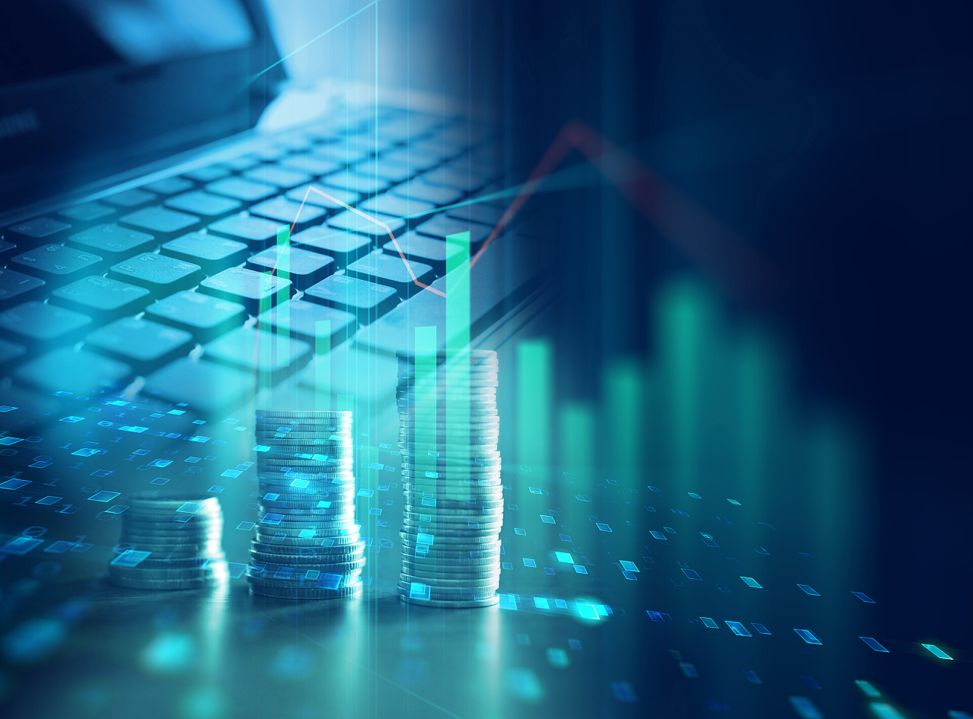 技术财务图背景双曝光图像笔记本电脑键盘技术财务图背景.