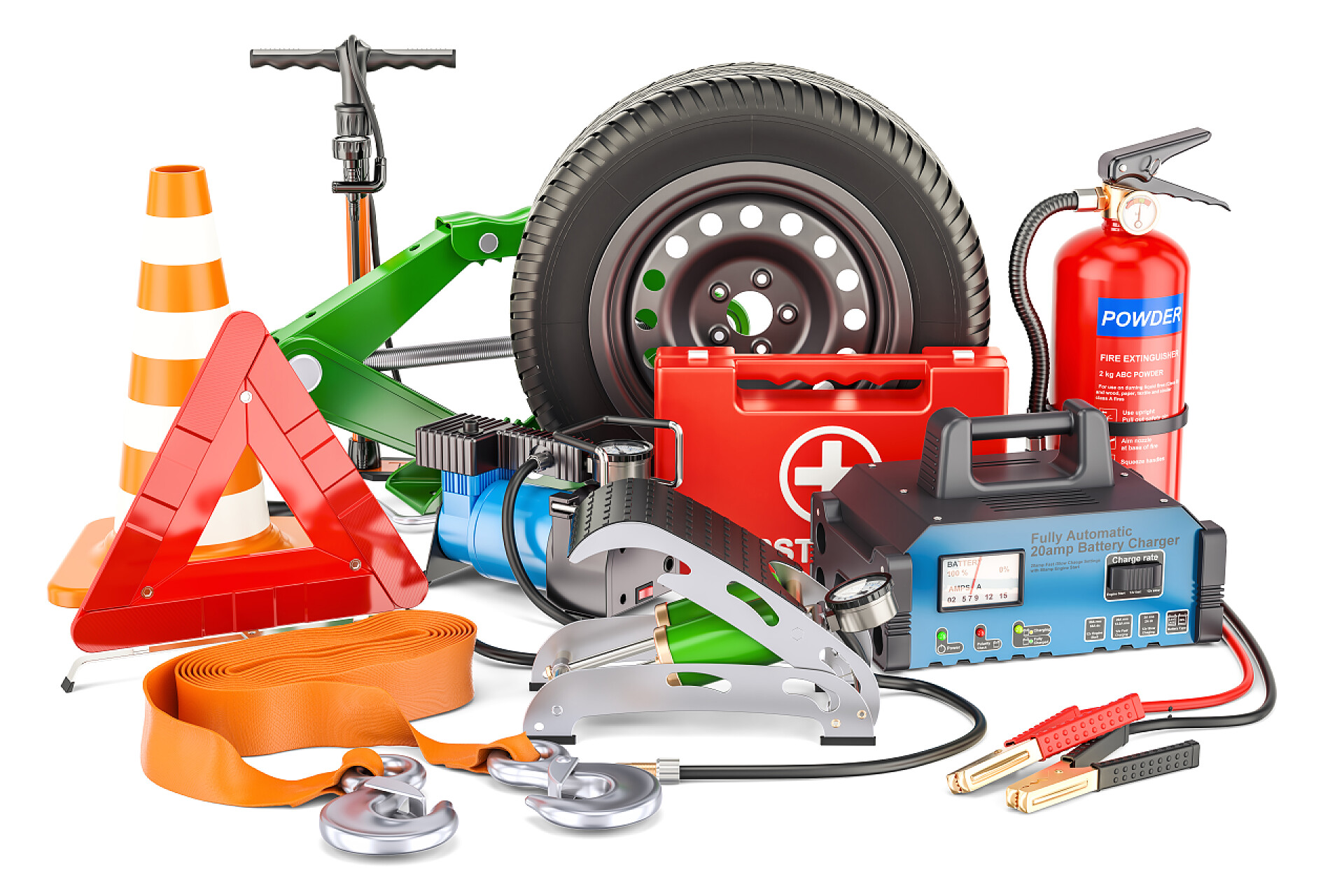 白色背景上的汽车工具