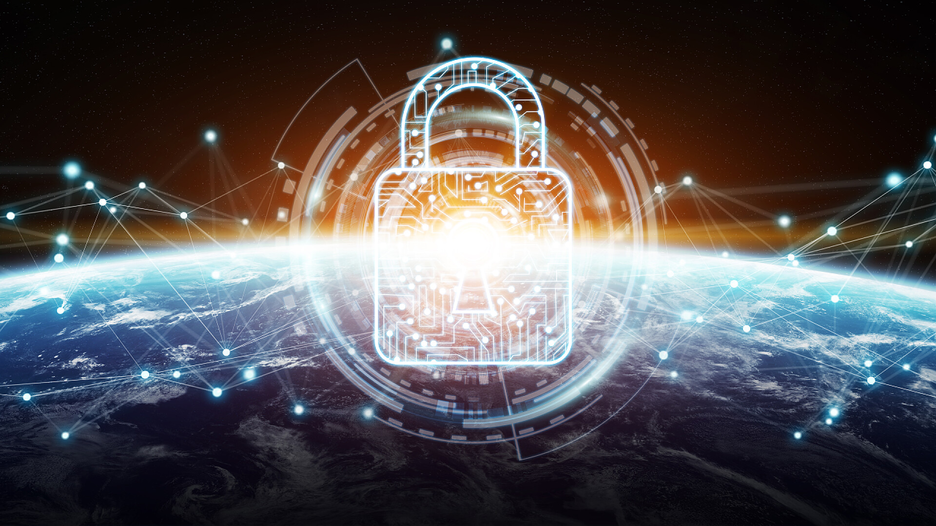 地球上渲染网络安全和连接地球3d 渲染的网络安全