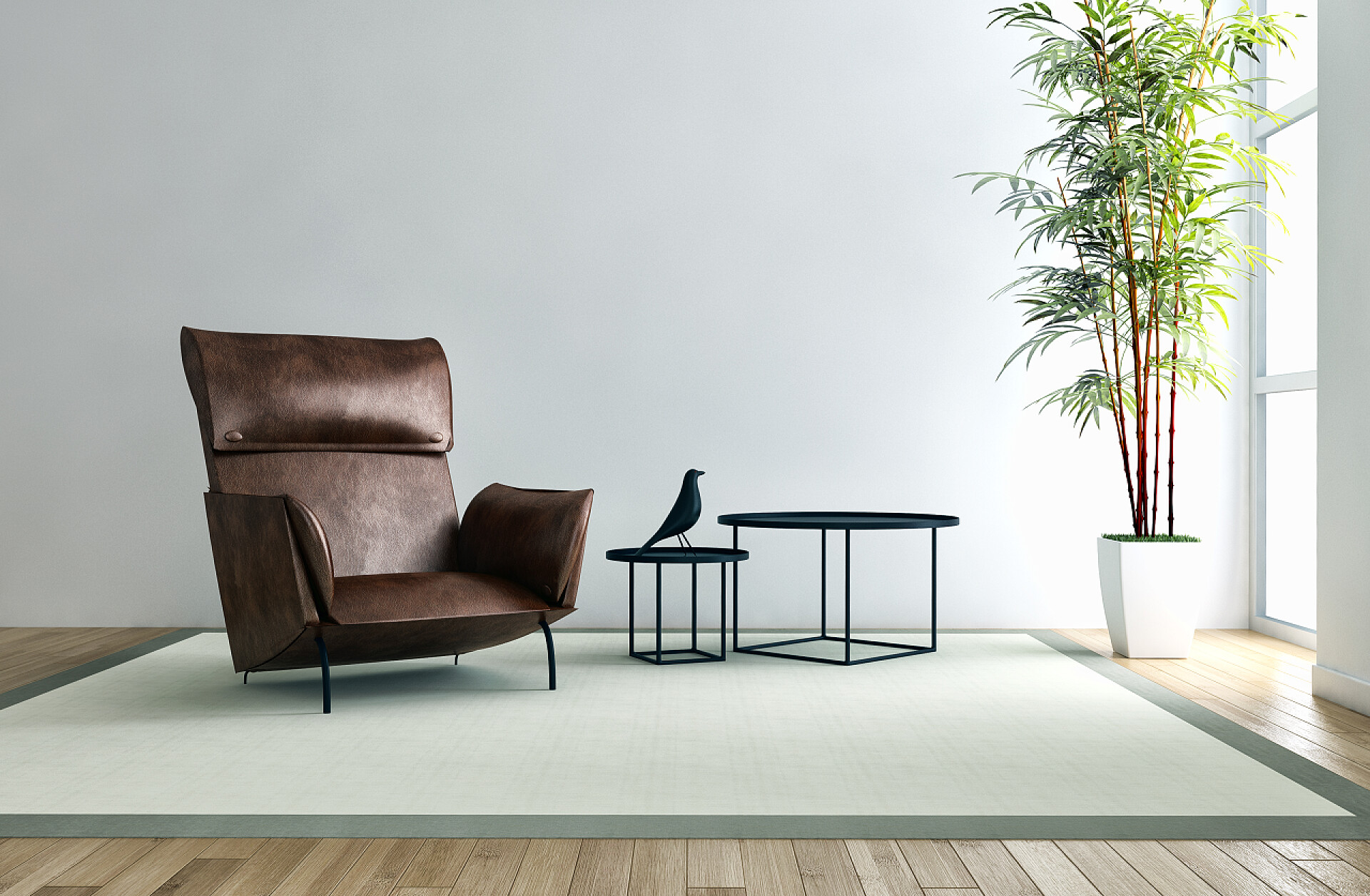 现代明亮办公室沙发装饰现代明亮的内部3D渲染插图