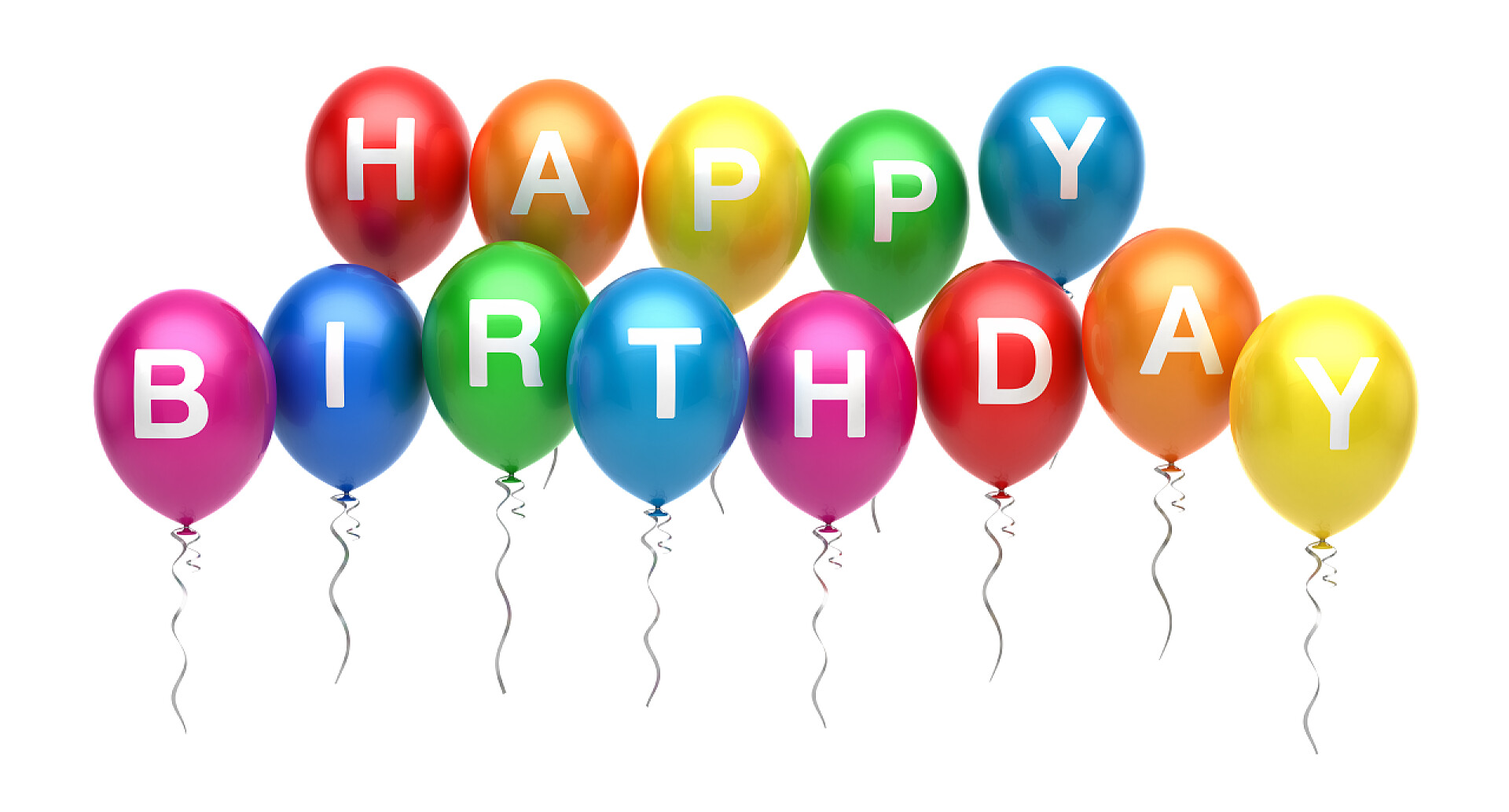 白色背景下七彩生日快乐气球五颜六色的生日快乐气球