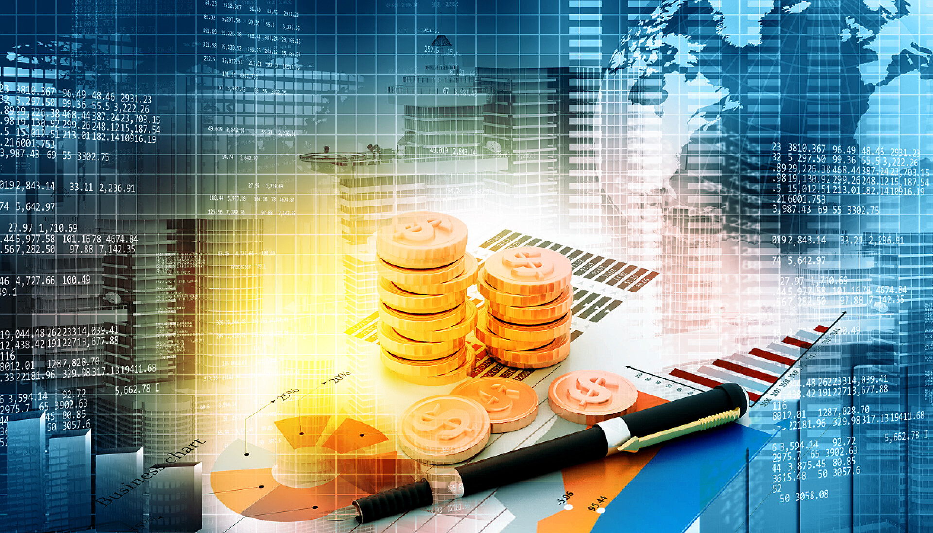 股市行情展示图股市行情图。数字插画