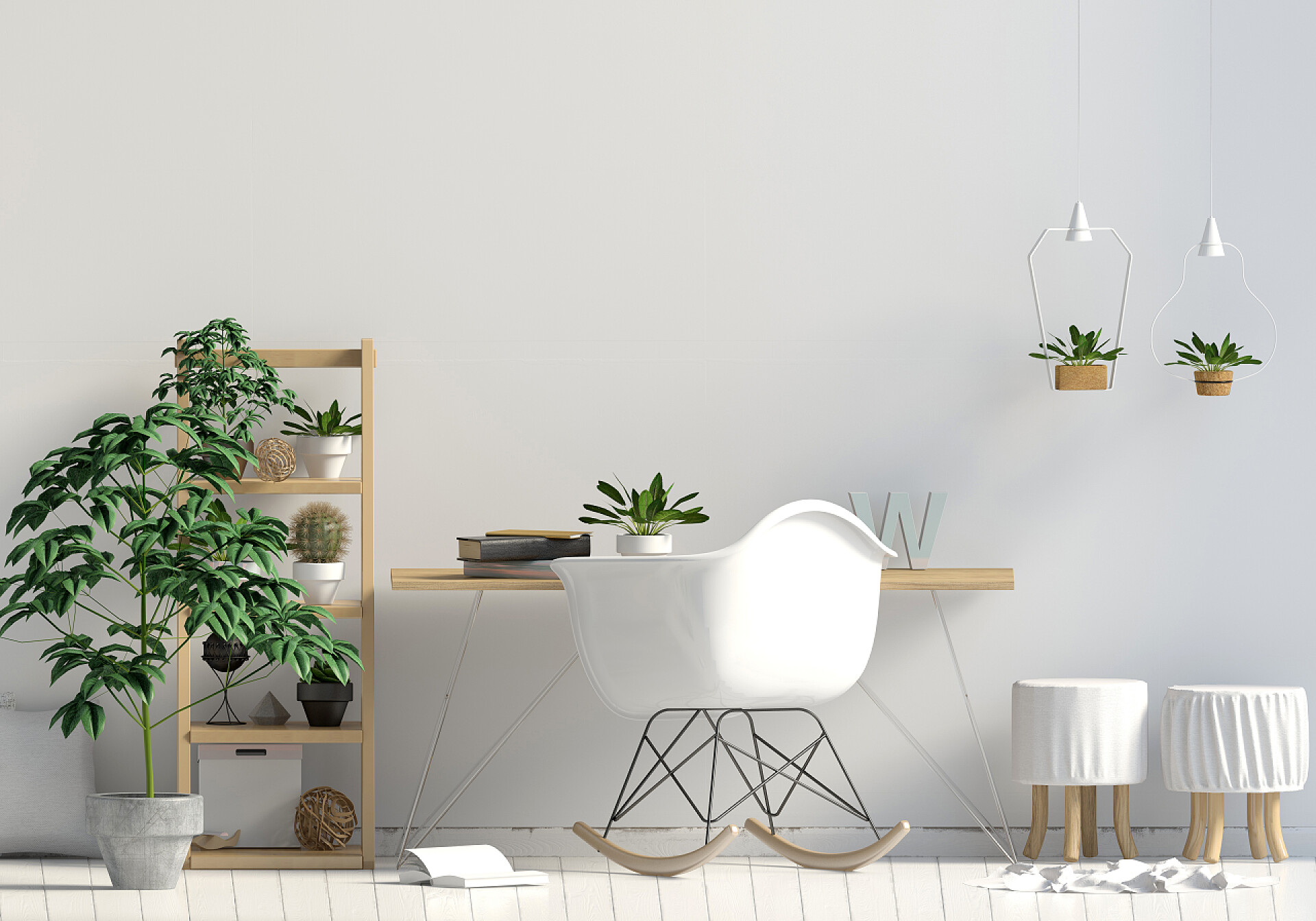 现代简约风的白色家居场景现代对比内饰在风格斯堪的纳维亚, 一个地方为 