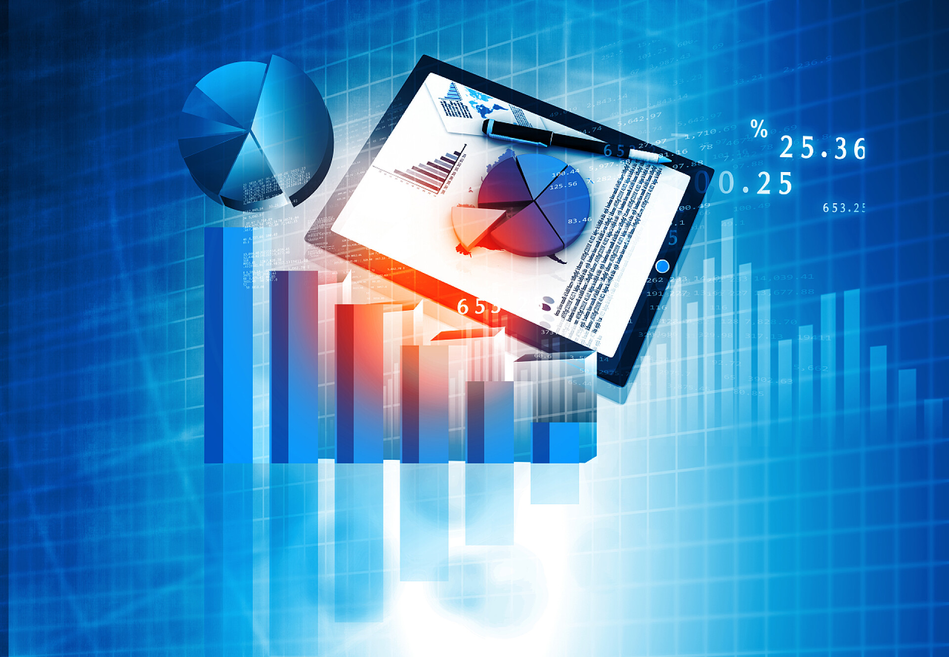 蓝色背景下的财务图表和证券市场展示图财务图表和图表背景。证券市场 anylis