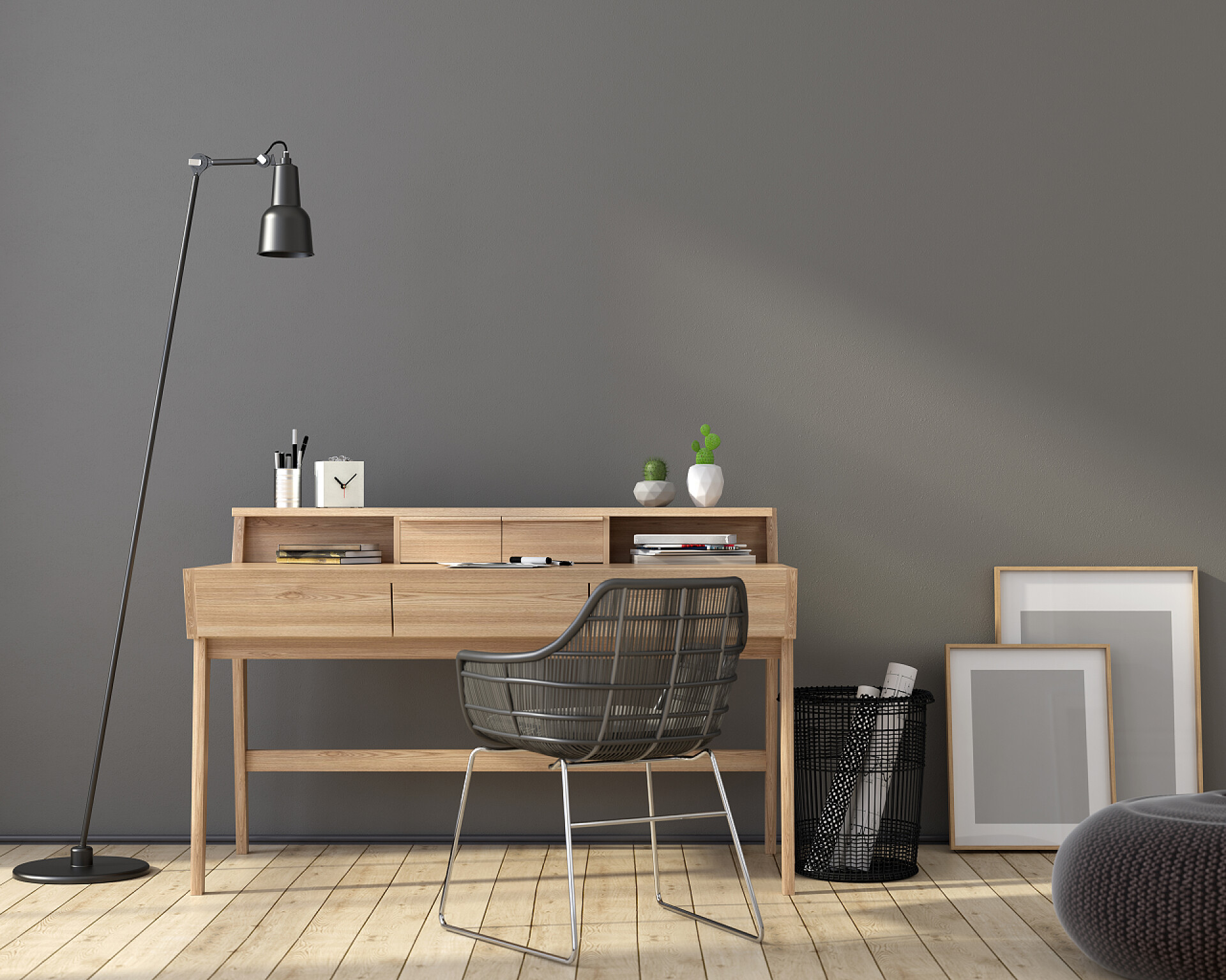 3D灰色色调工作室工作场所内部灰色色调