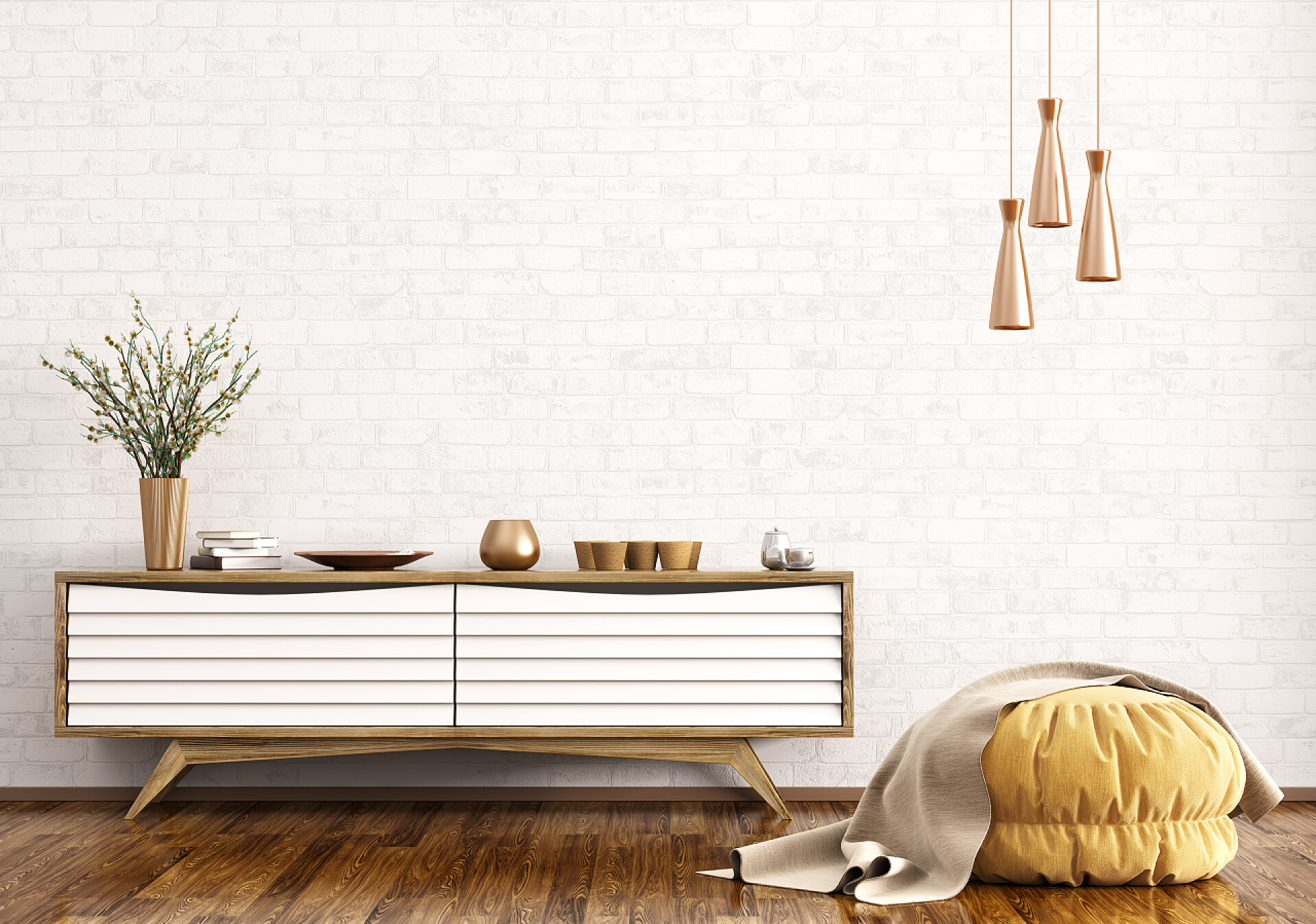 室内的客厅与木制梳妆台客厅现代内饰与梳妆台和奥斯曼3d 仁德