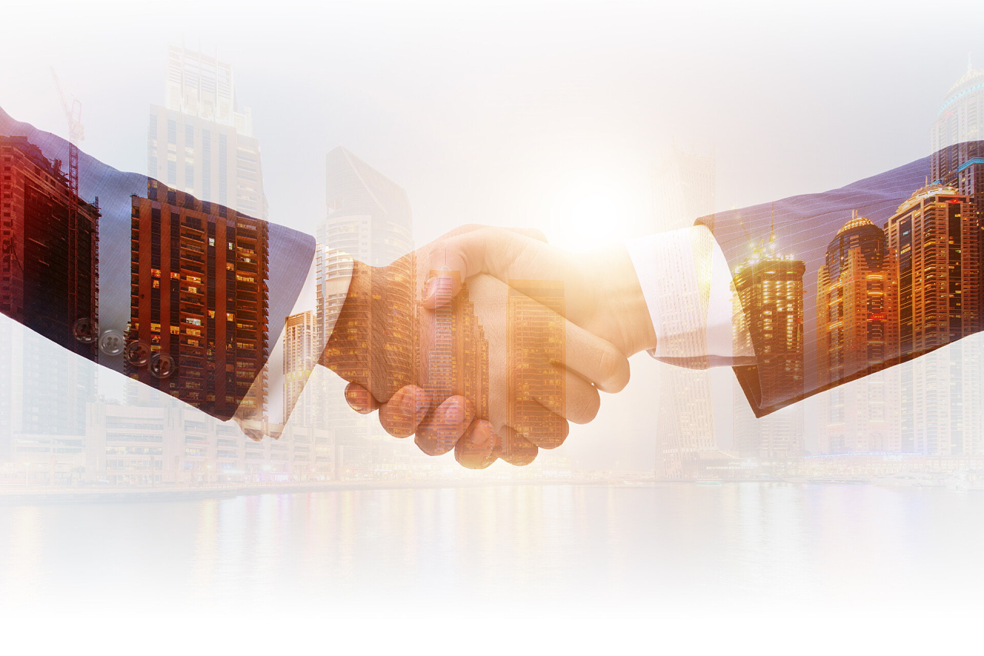 现代科技商人握手合作的概念与握手合作的概念