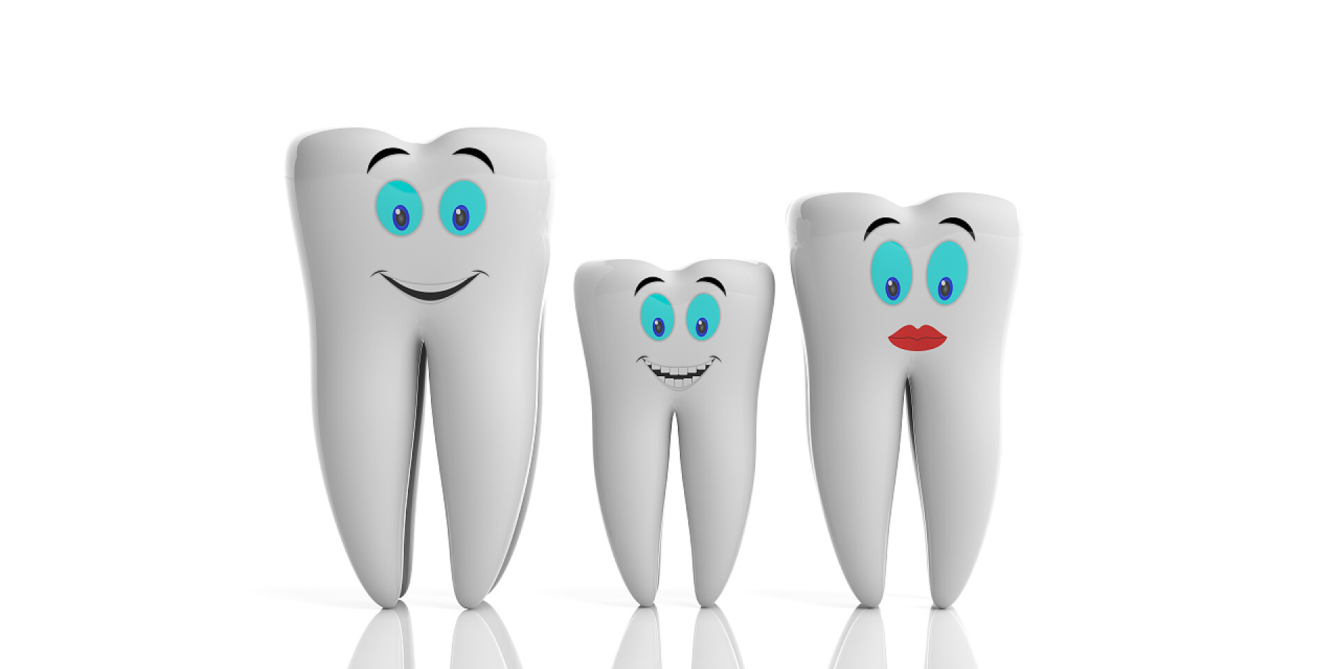 白色背景上的牙齿模型家庭牙齿健康概念。清洁闪亮的牙齿模型, 在白色背景上隔离表情符号。3d 插图