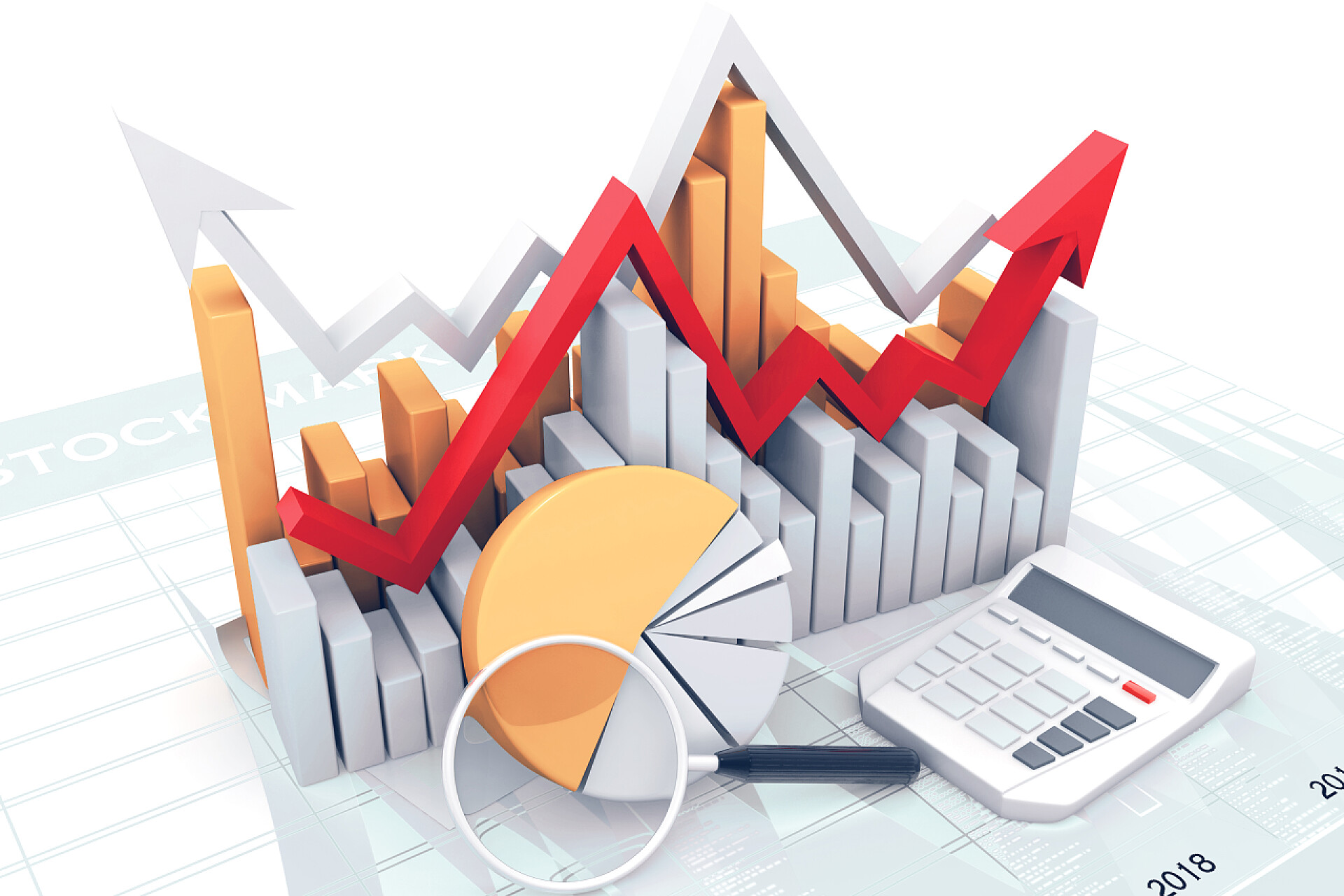 白色背景图表3D展示图业务图形.3d渲染