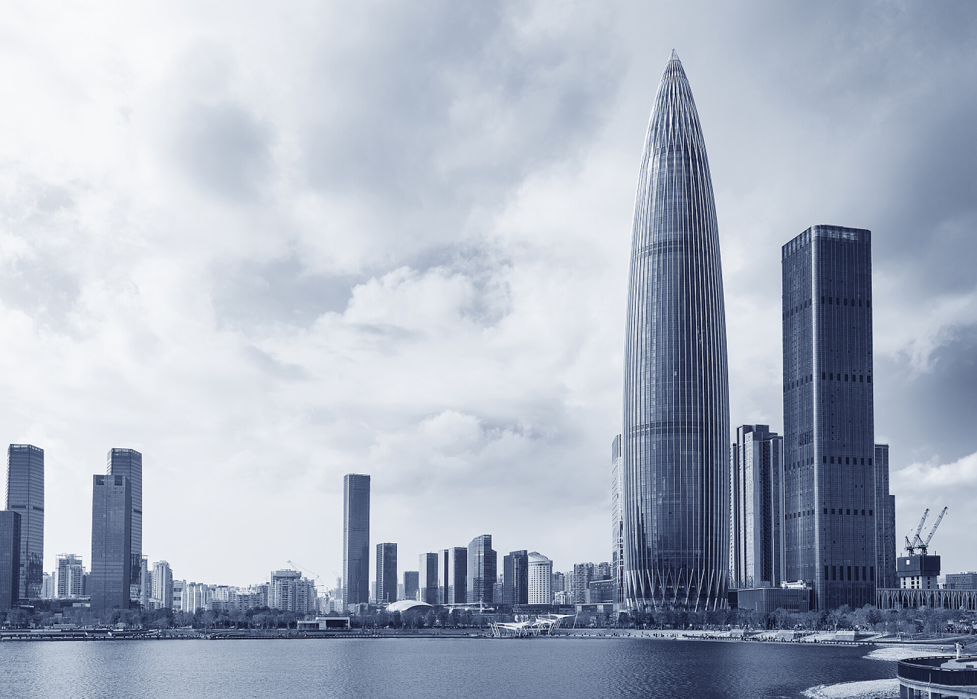 海边城市高楼大厦深圳市市区的天际线 