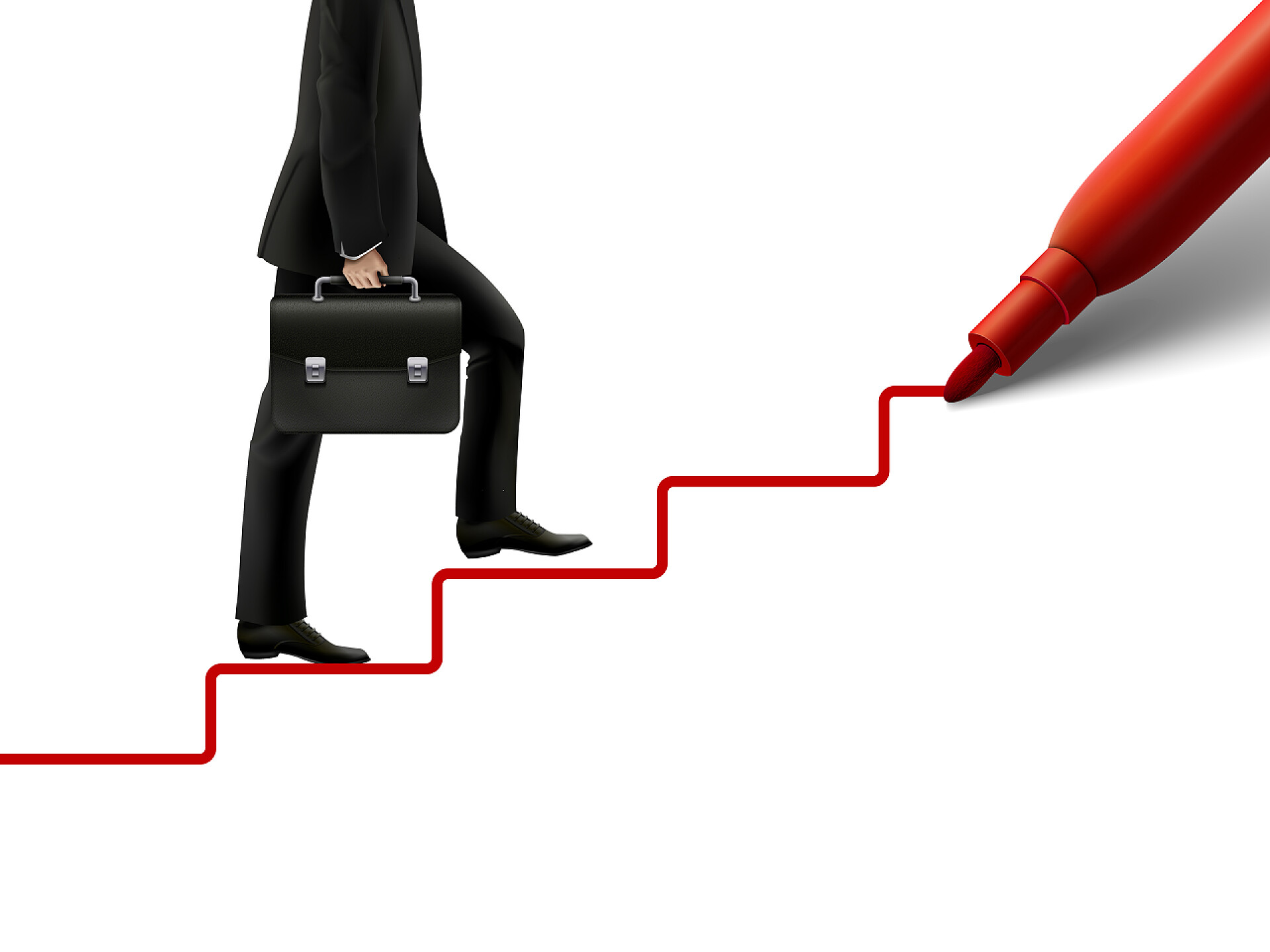 一个手提公文包的人在上台阶