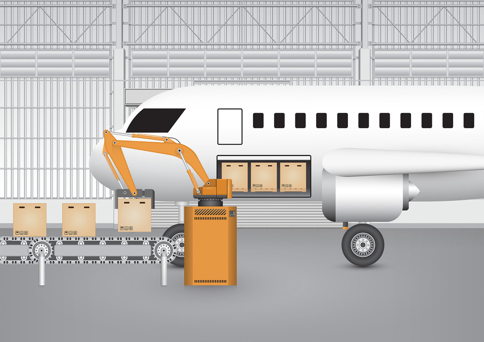 传送带输送货物上飞机工业