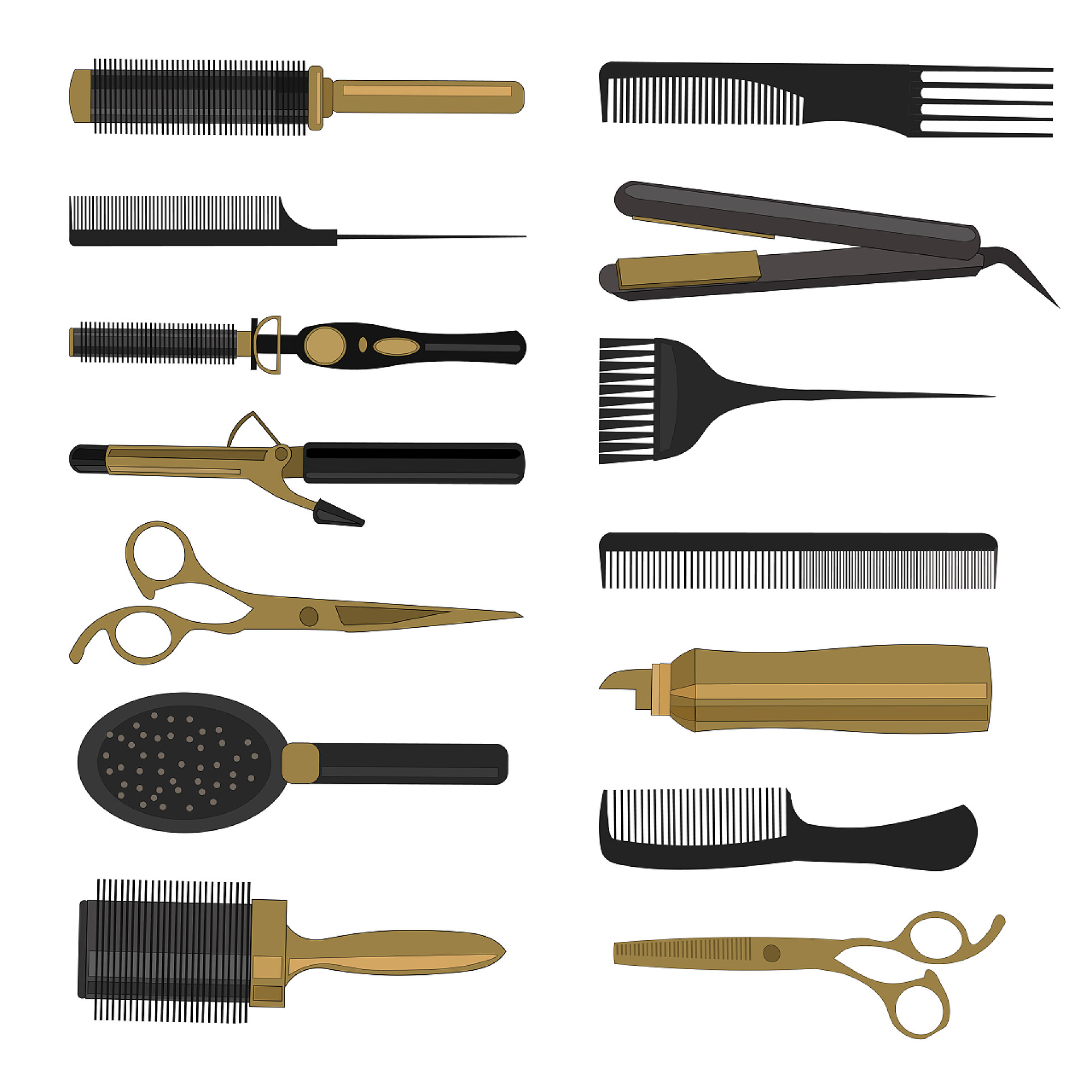 白色背景各种理发用具