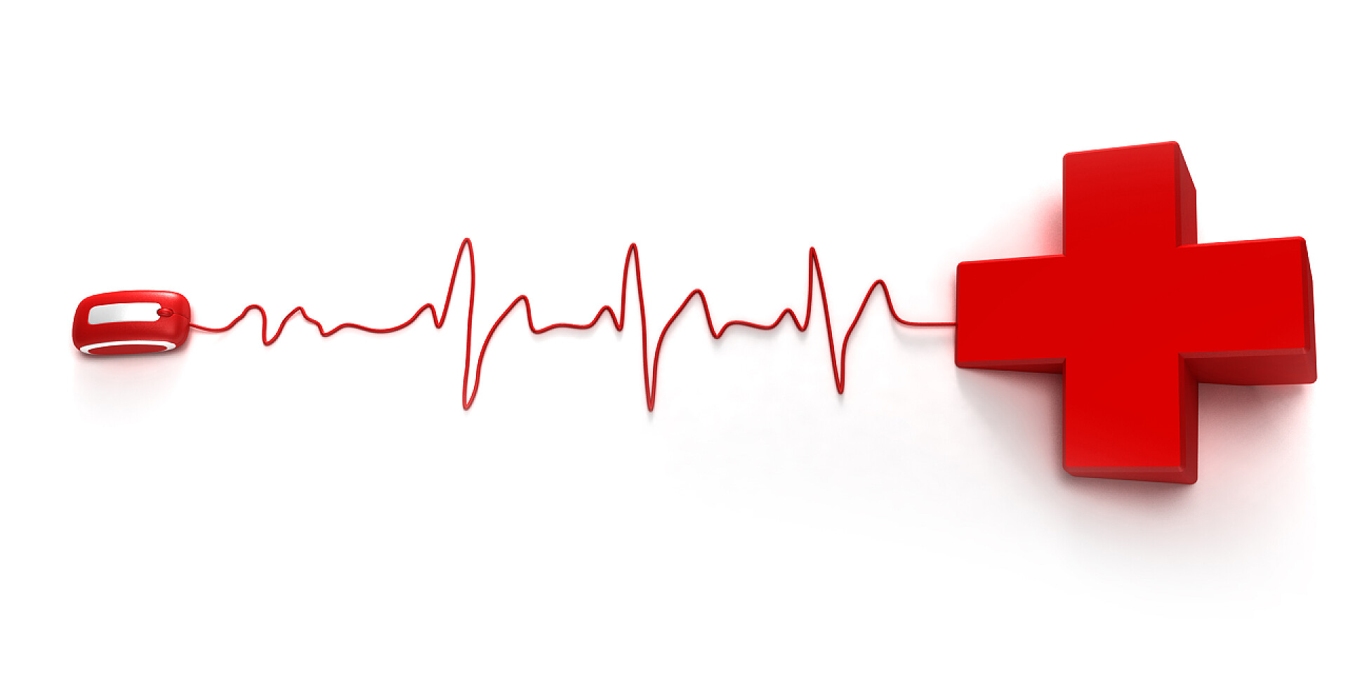 白色背景上鼠标连接到红十字会标志医生在线