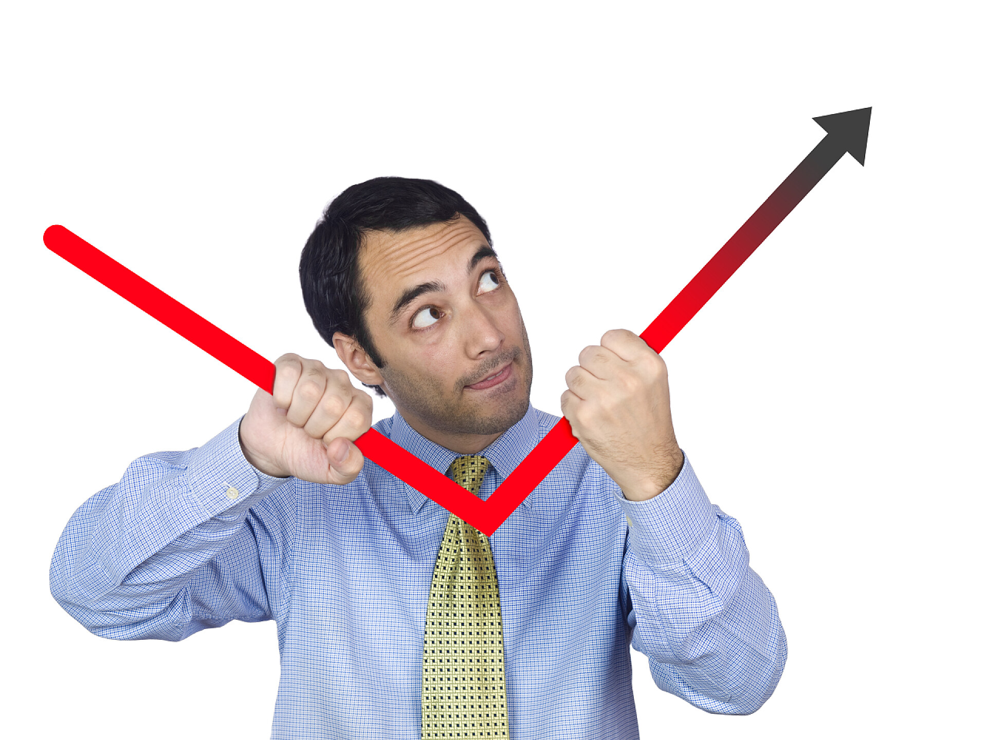 白色背景上一个男人控制图标曲线为更好或很好