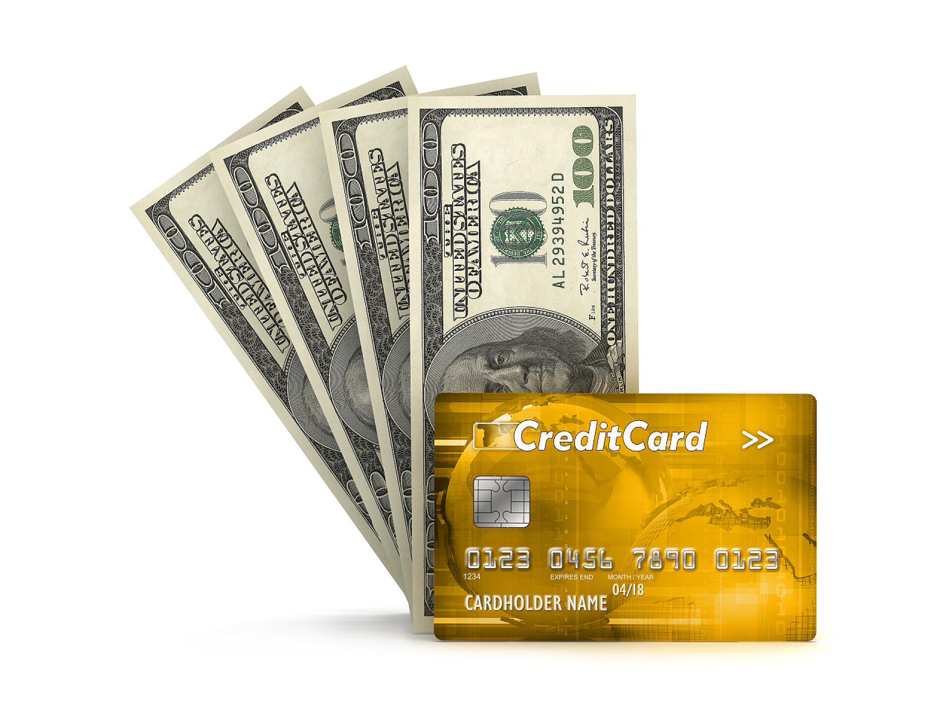白色背景上的美元和信用卡