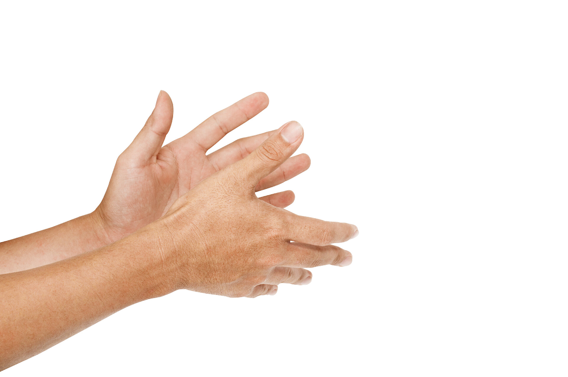 白色背景上鼓掌的手掌声响起，鼓掌的手