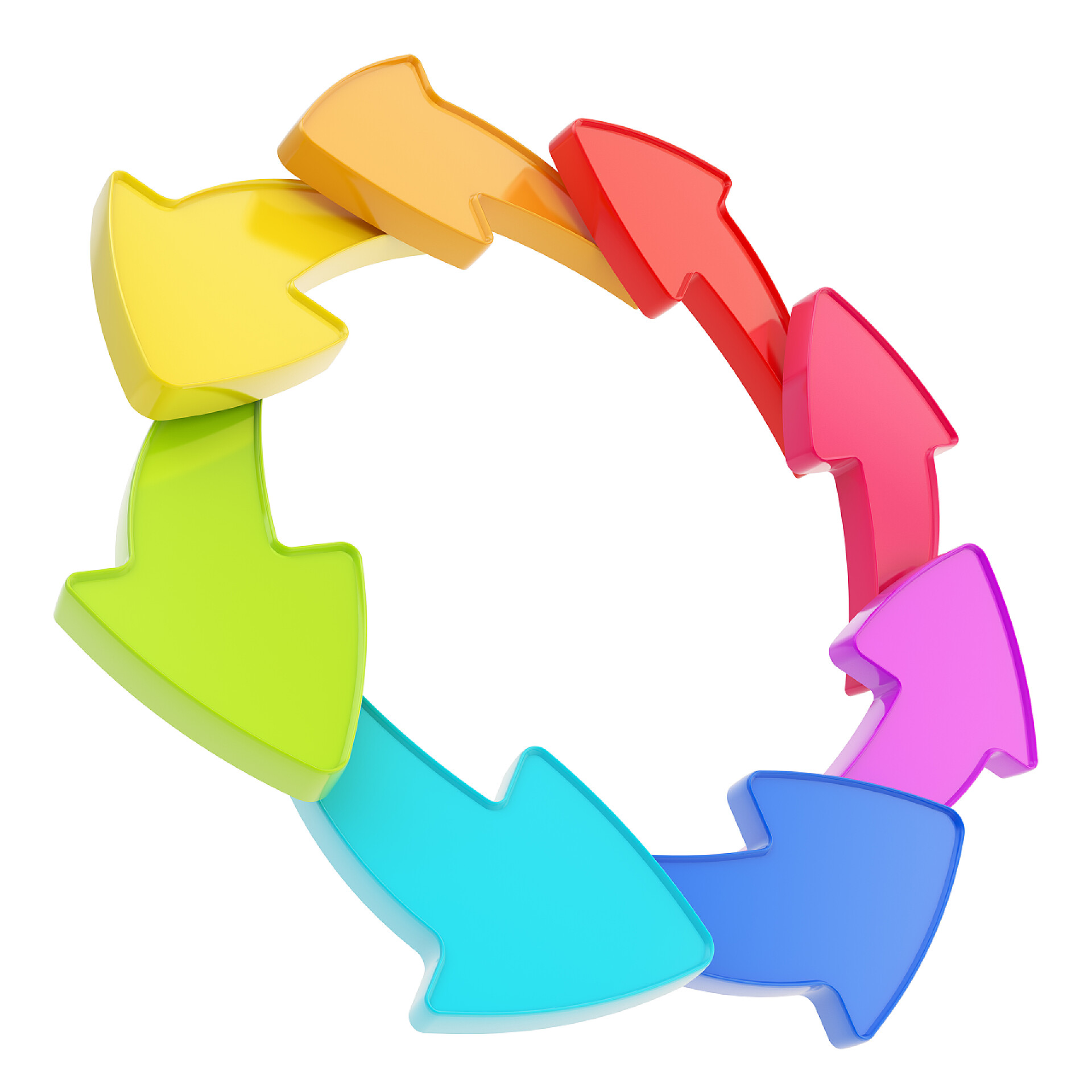 白色背景上的彩虹箭头copyspace 空箭头轮架隔离