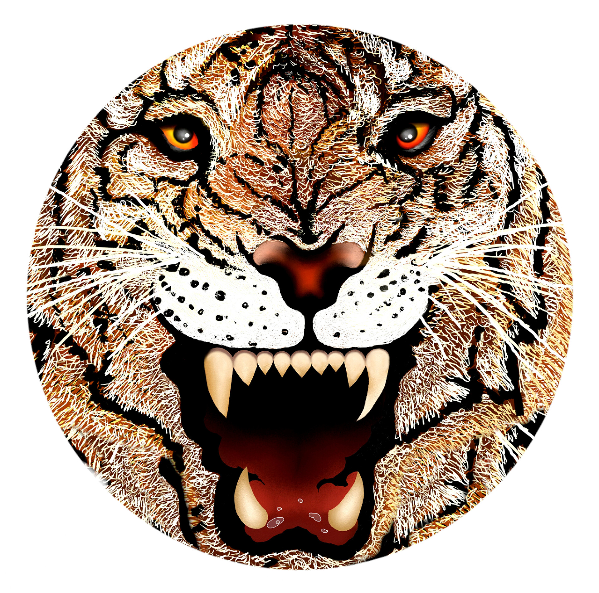 手绘的虎脸肖像设计入圈设计手绘图的老虎的脸