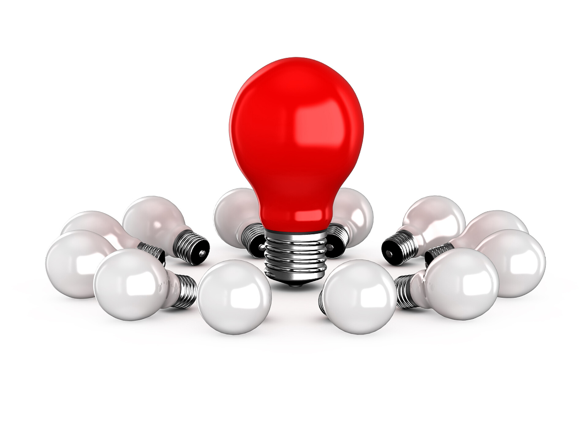 白色背景中红色大灯泡和白色小灯泡红色灯之间的那些白