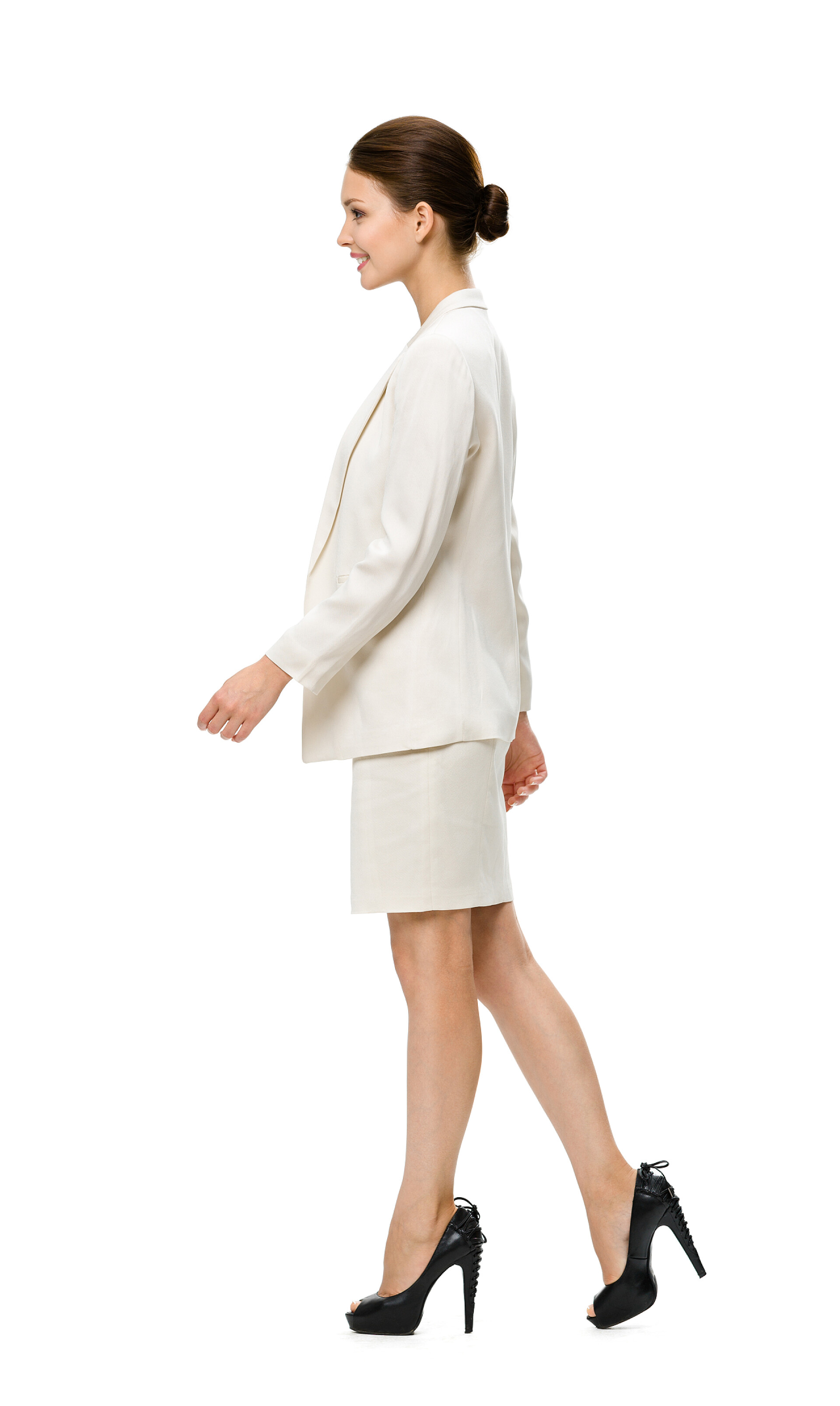 职业女性的侧身全长配置文件的行走的女商人