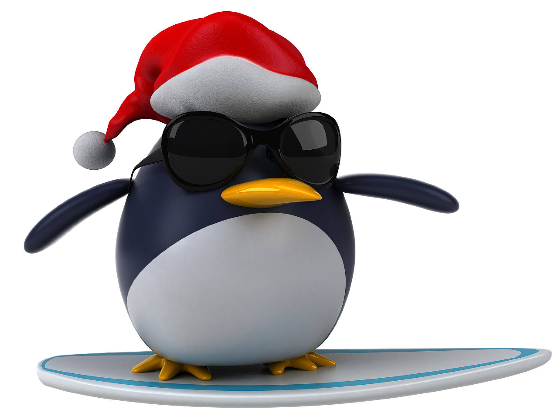 白色背景前的冲浪企鹅企鹅