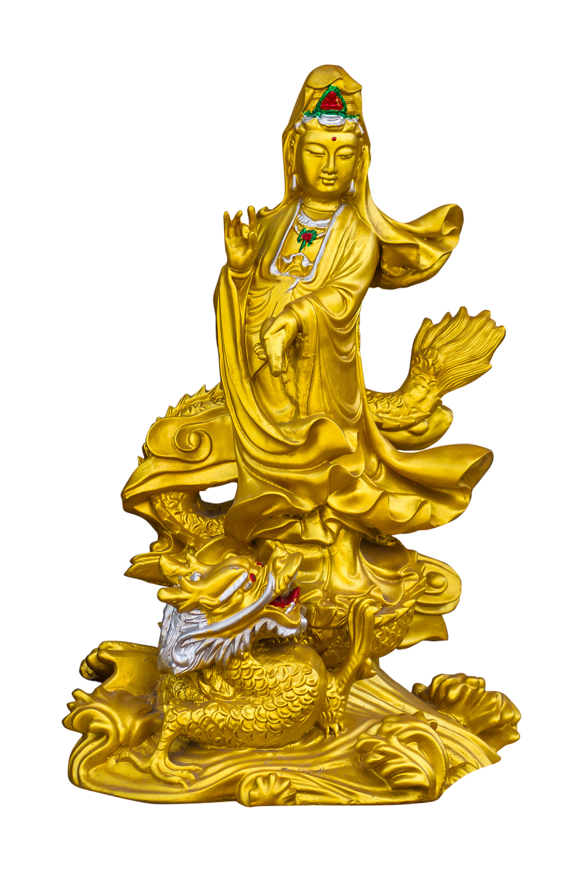 在白色背景上的金色观音金观音