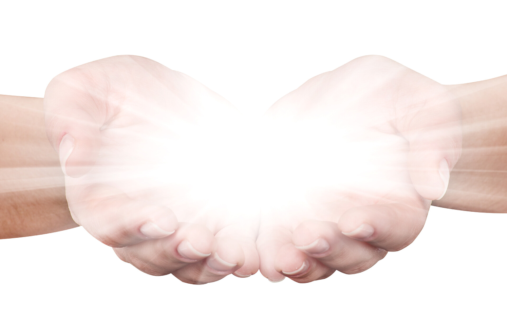 双手打开出现光明手挽手用发光灯打开