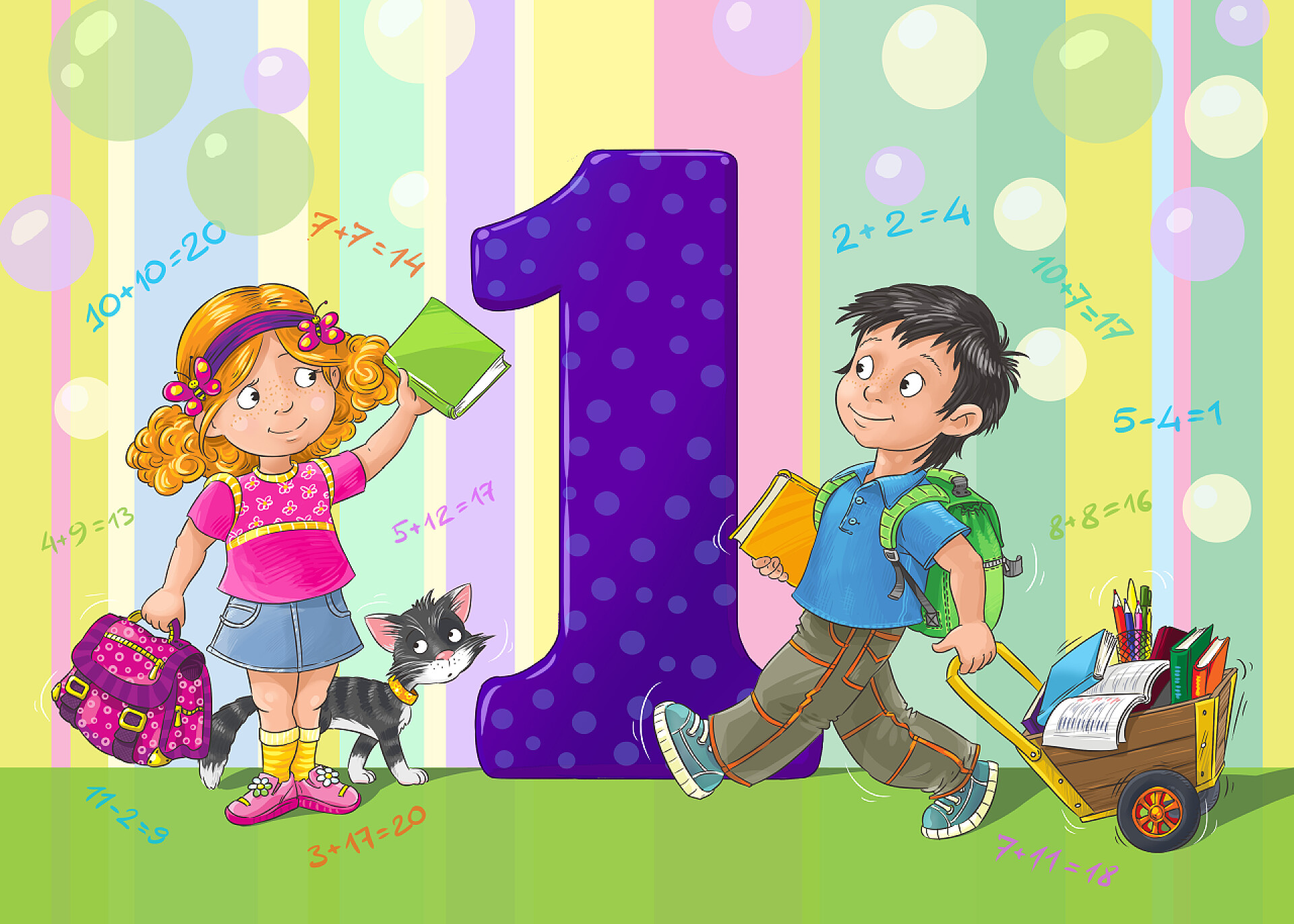 插画背景上的两个孩子学校与孩子们的海报