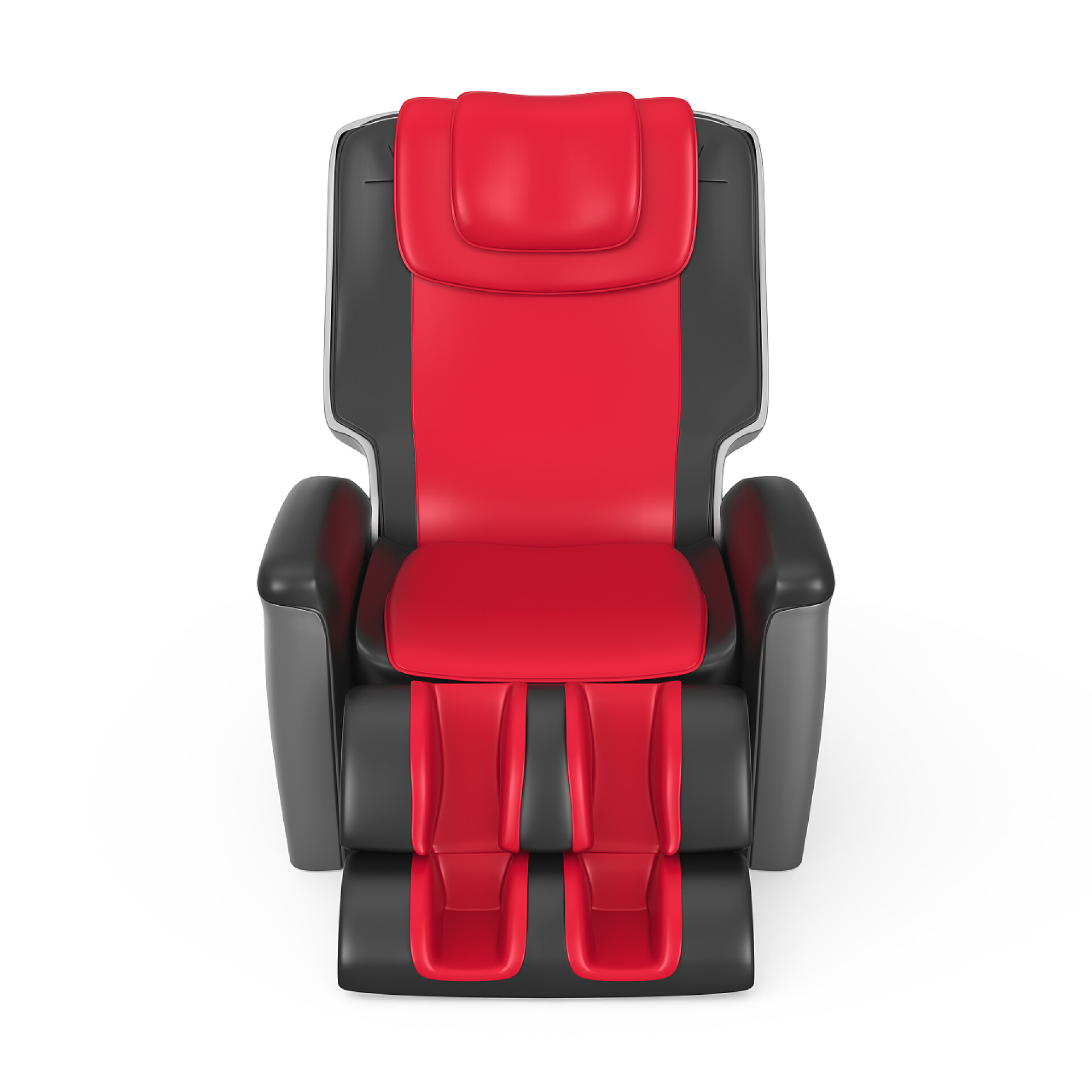 白色背景中的按摩椅斜倚按摩椅孤立的白色背景上的黑色和红色皮革