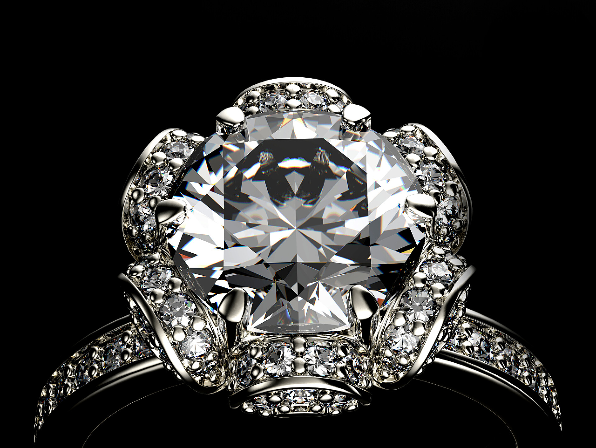 黑色背景上的钻石戒与钻石戒指