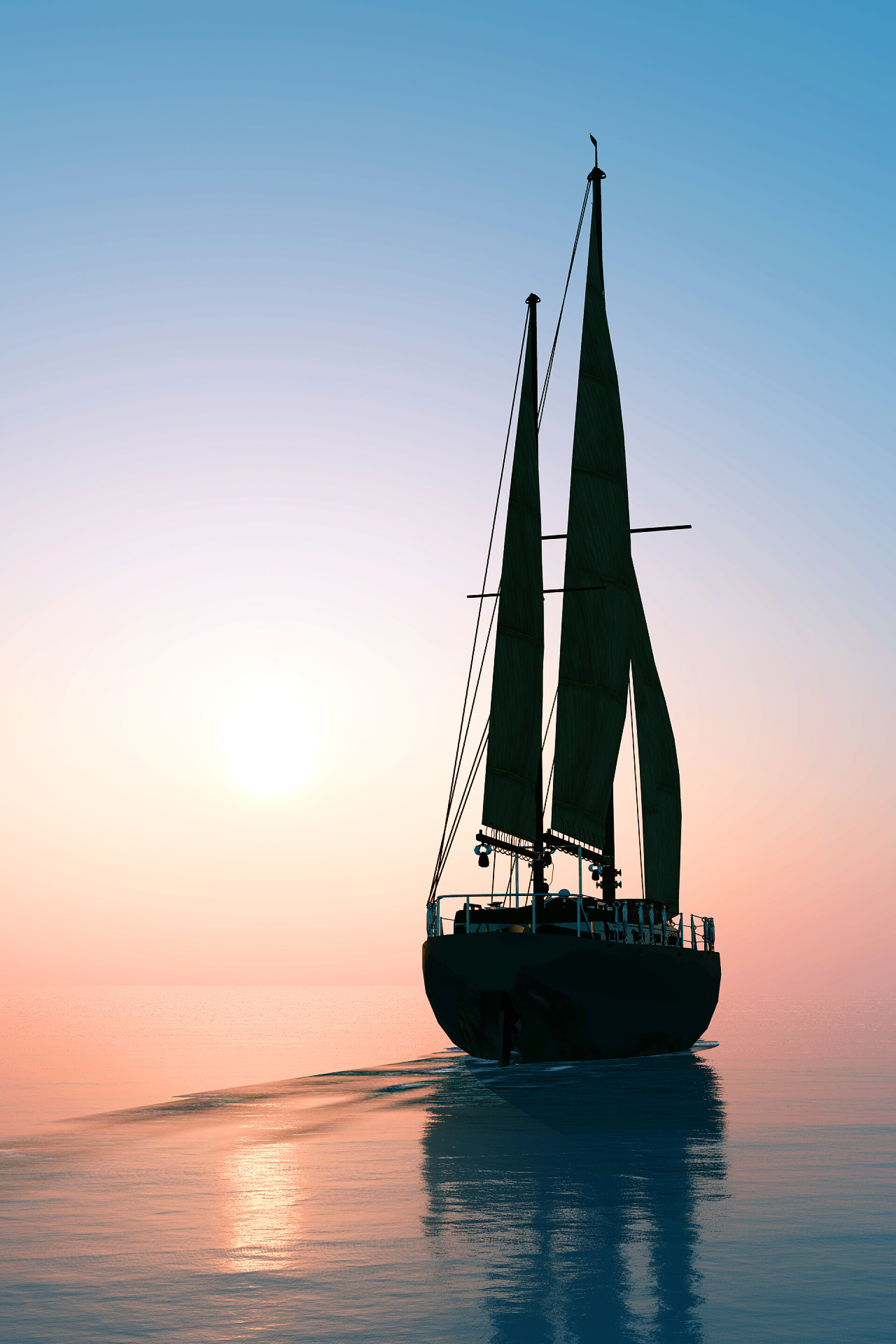 游艇在海上日落时分游艇