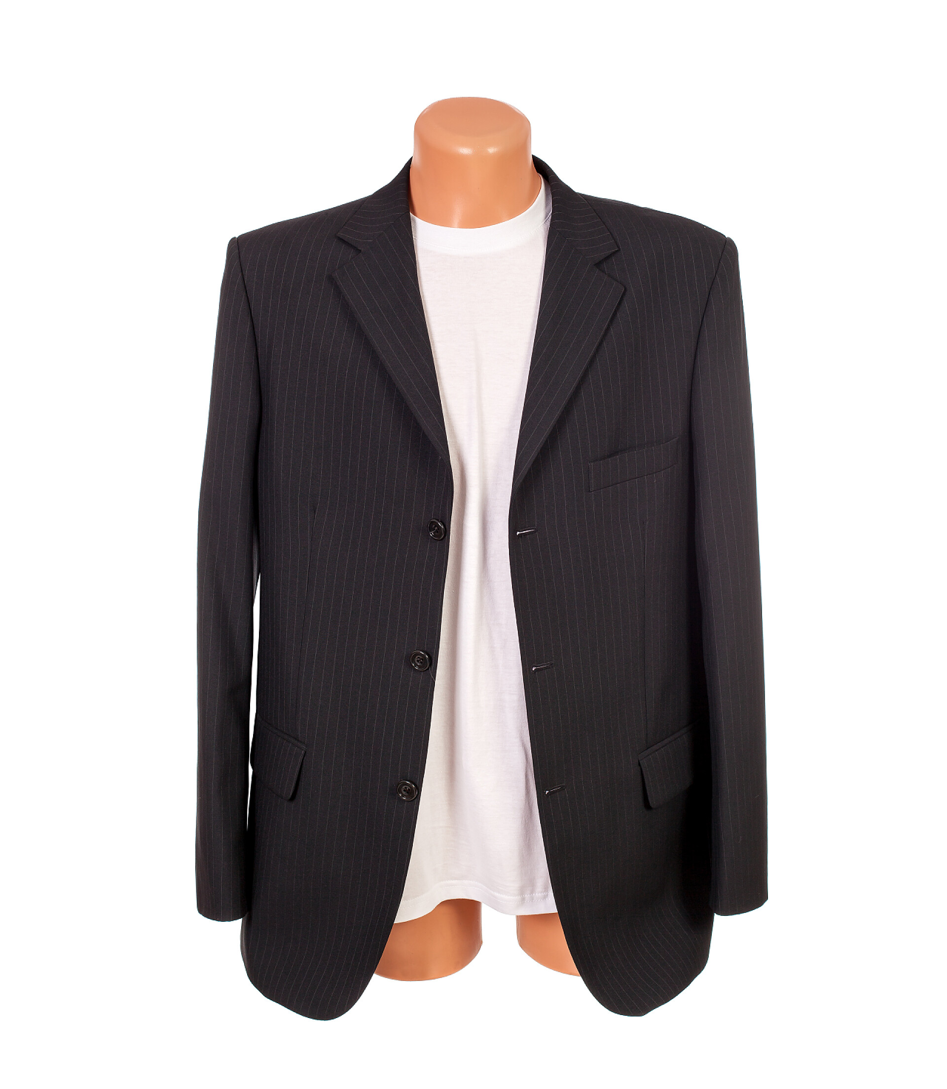 白色背景上的无头模特穿着黑色夹克模特儿身上的夹克