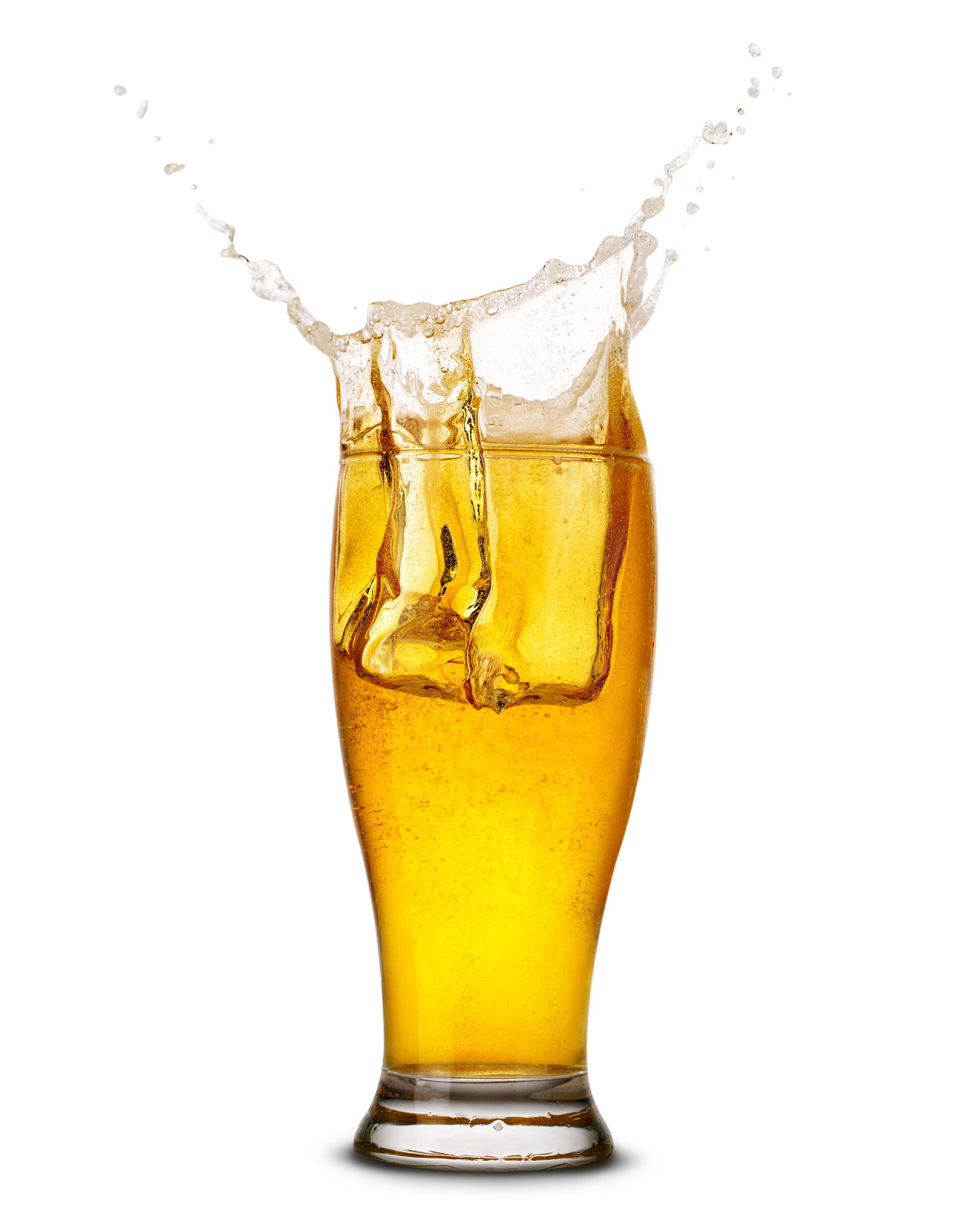白色背景上的啤酒飞溅啤酒