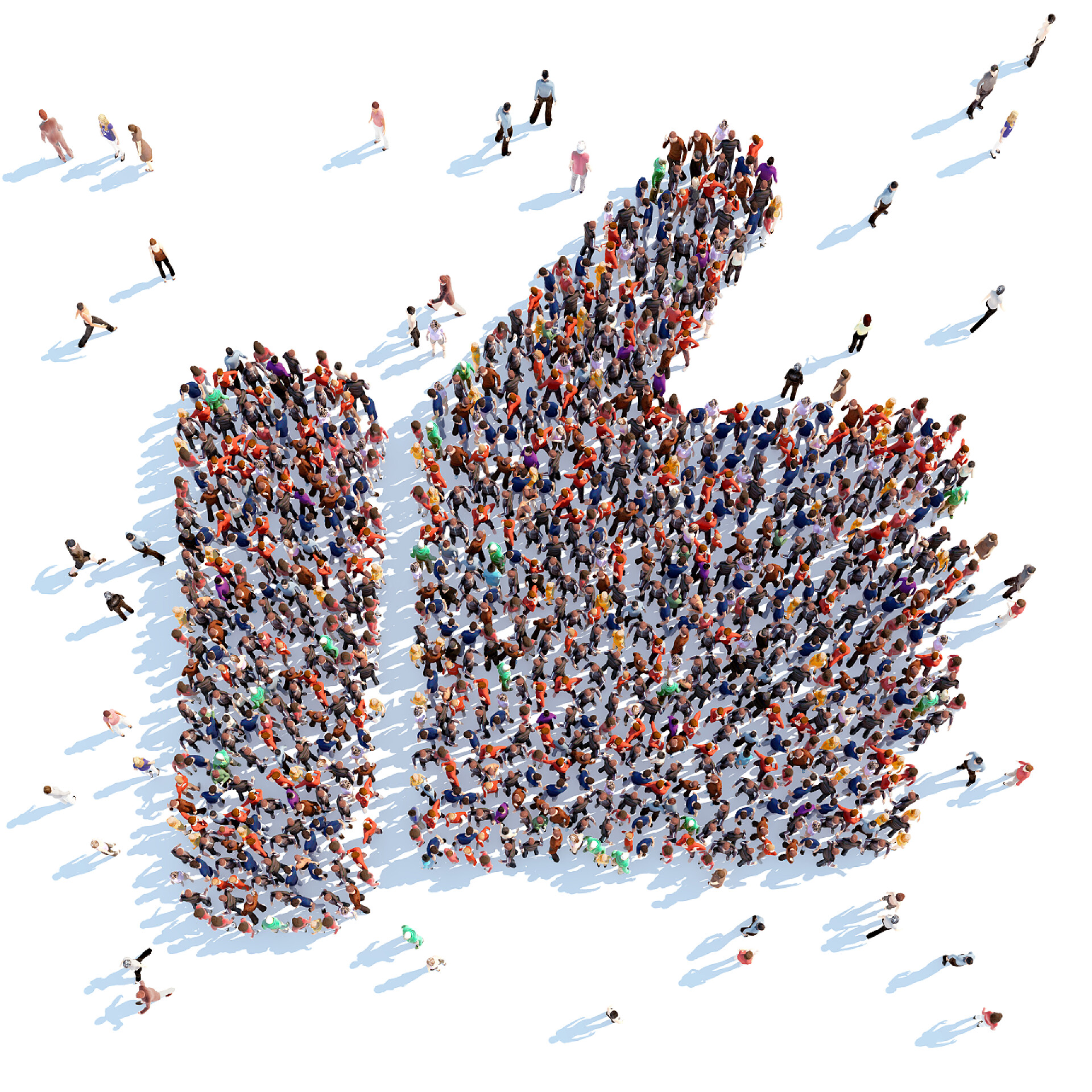 密集的人群形成赞的手势类似的象征.