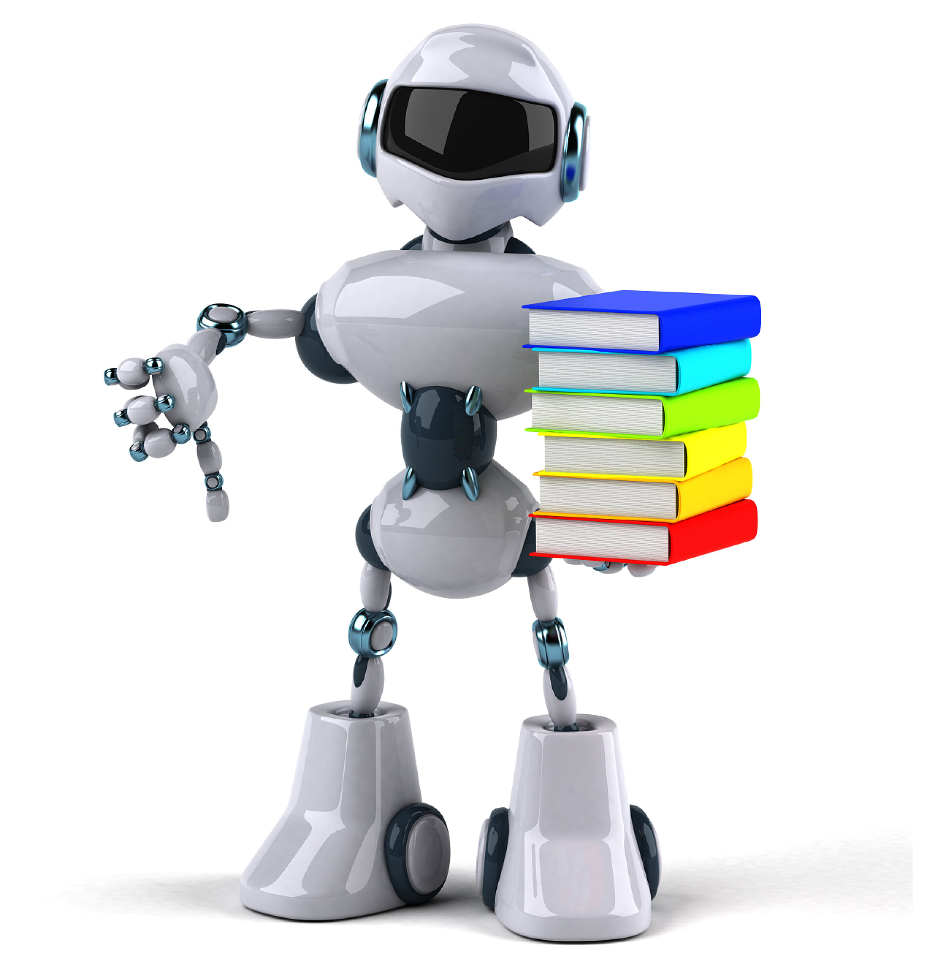 捧着一摞书的卡通机器人卡通机器人与书